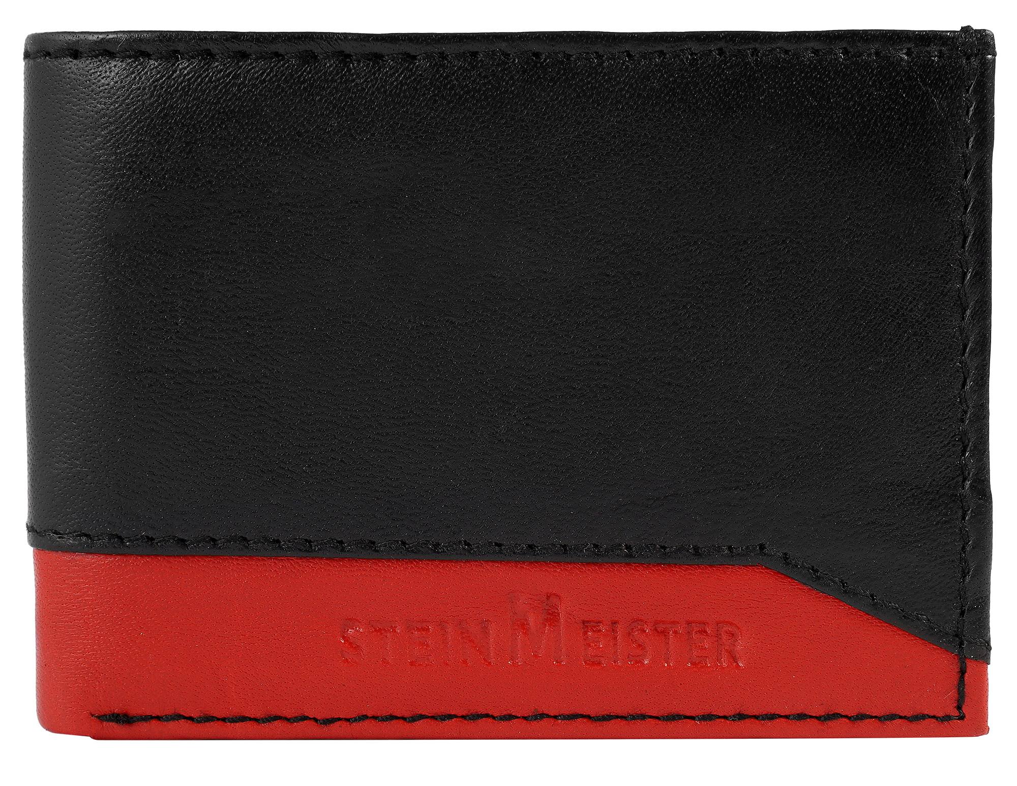 Steinmeister Echt Leder Minigeldbörse, Querformat, schwarz/ rot