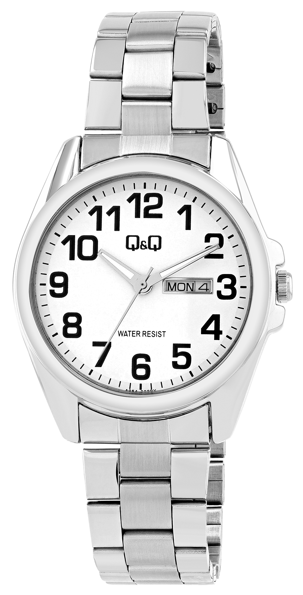 Q&Q Herrenuhr mit Edelstahlarmband, Ø 41 mm, silberfarben/ weiß