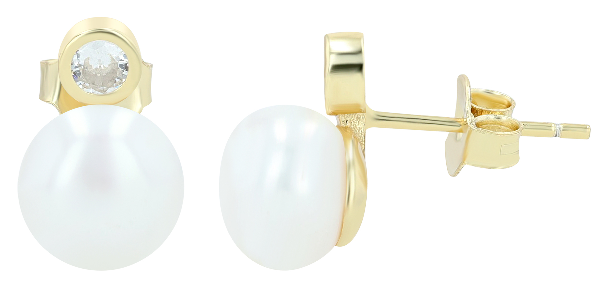 "Asrah" 925/- Echt Silber Ohrstecker vergoldet echte Süßwasserperle Zirkonia