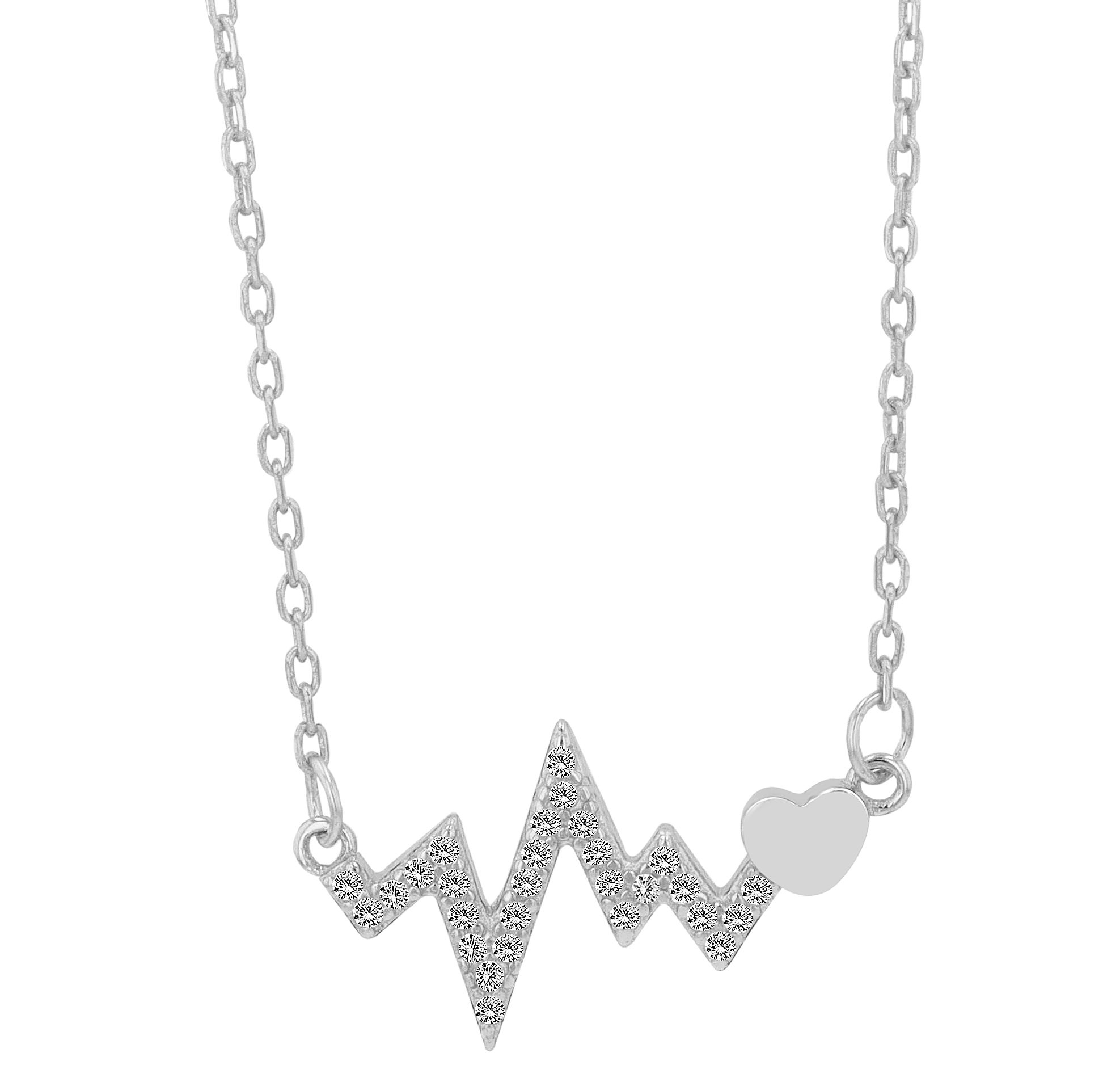 "Lucia" 925/- Echt Silber Kette 42+5 cm mit Anhänger - Heartbeat, rhodiniert