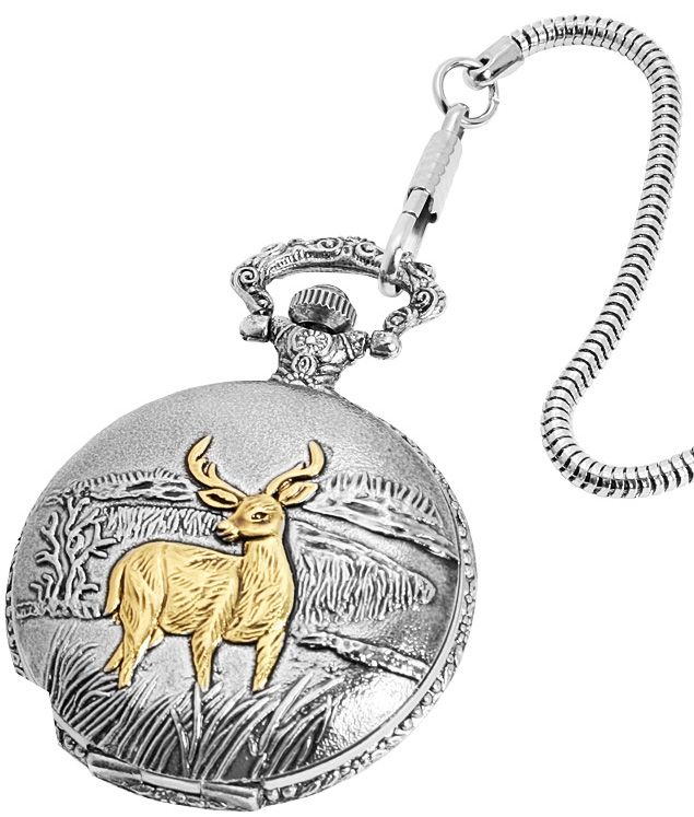 Excellanc Taschenuhr, Hirsch, silber- und goldfarben