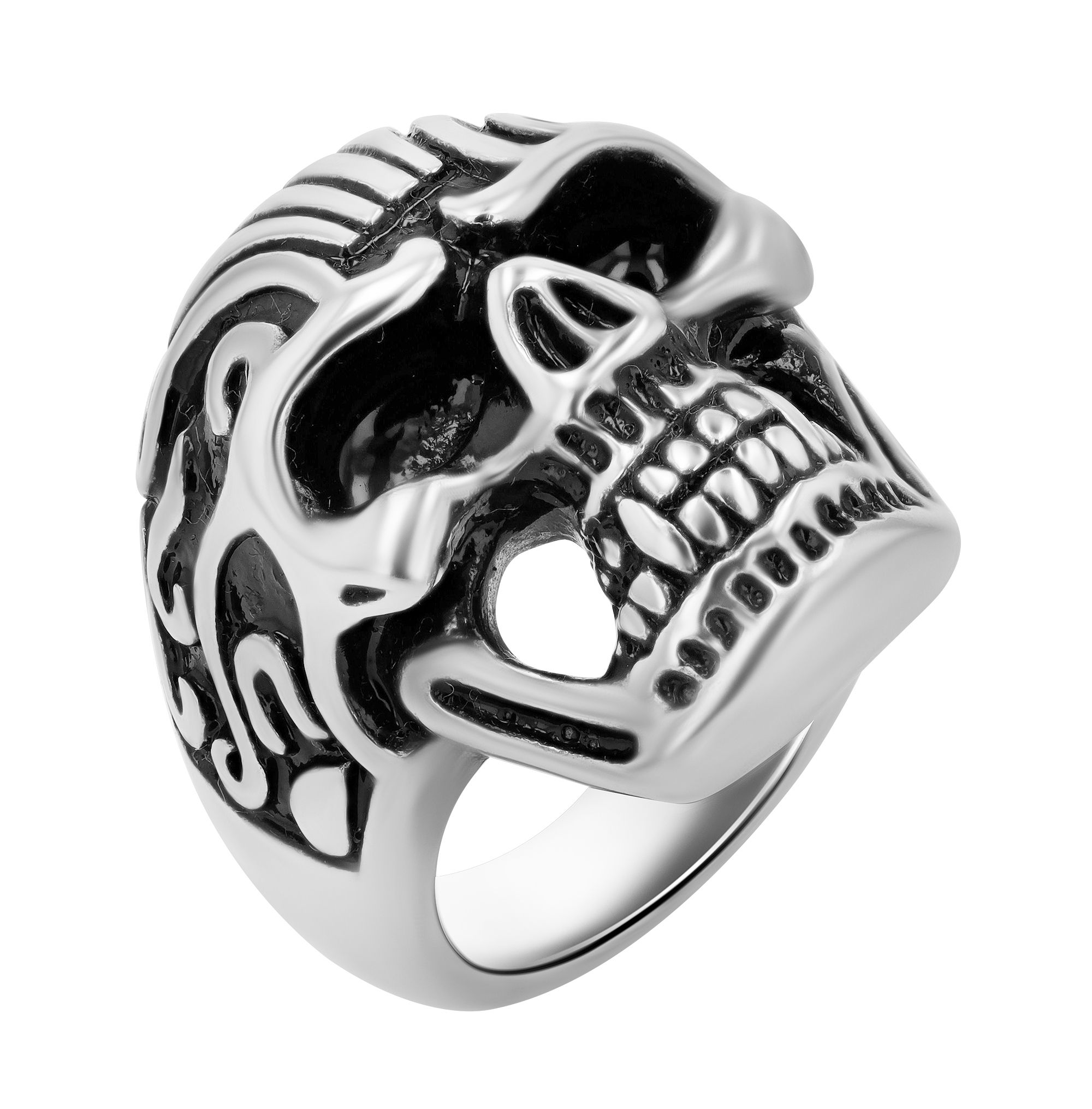 Akzent Herrenring "Skullstorm", Edelstahl, Totenkopf, Gr. 62