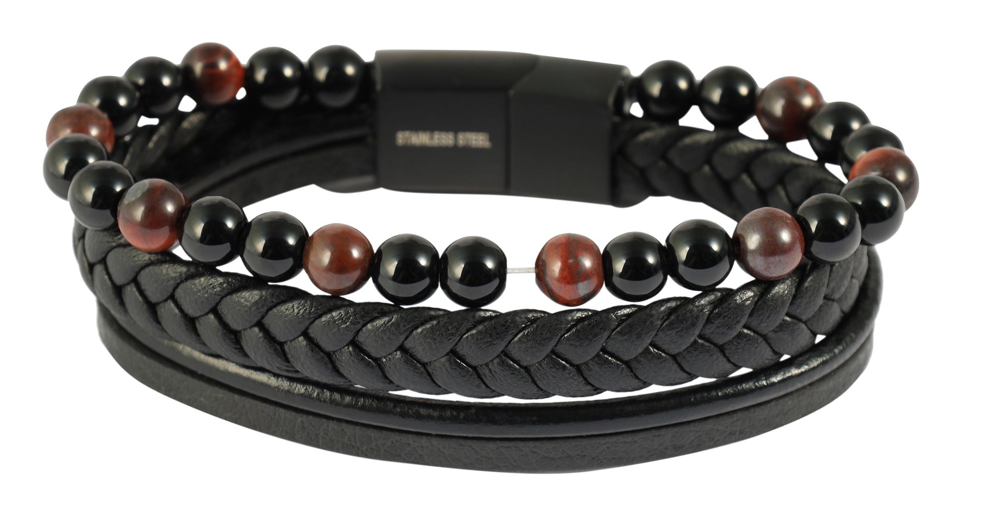 "Namik" 23 cm, armband van imitatieleer met natuursteen (onyx/rood tijgeroog), VE-4