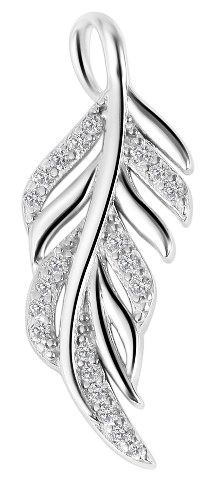 "Akina" 925/- Echt Silber Anhänger ohne Kette, Blatt mit Zirkoniabesatz, 925/rhodiniert