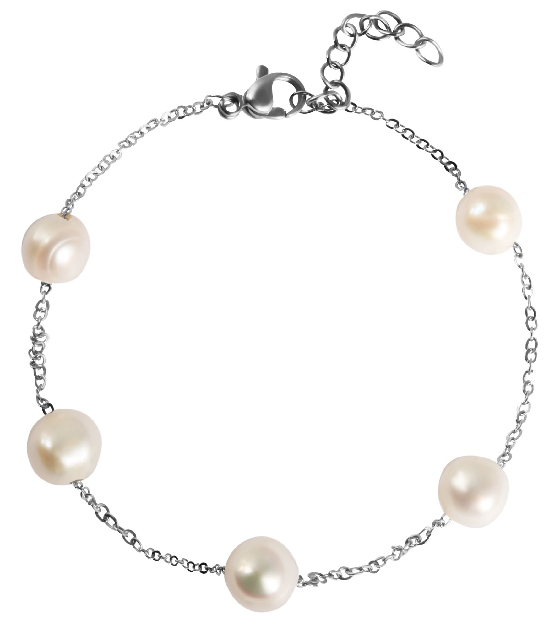 Roestvrij stalen armband in zilverkleur met zoetwaterparels