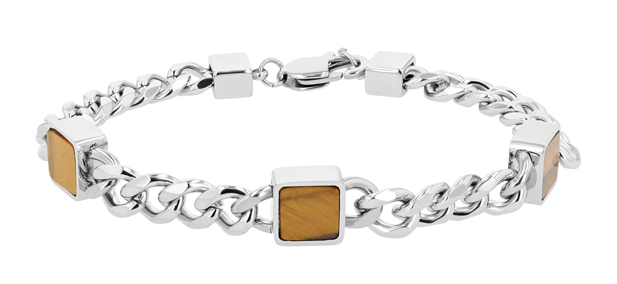 Akzent Panzerarmband aus Edelstahl, brauner Achat, Länge 21,5 cm