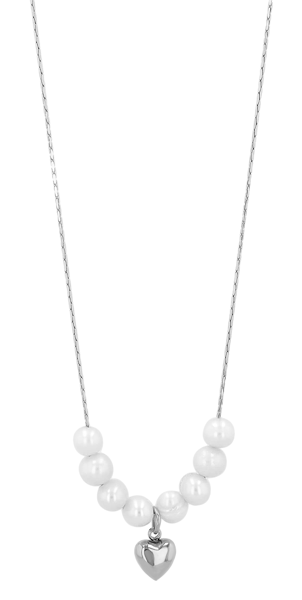 "Amma" Edelstahl Kette + Anhänger - Herz/ Süßwasserperlen, 42+5 cm, silberfarben