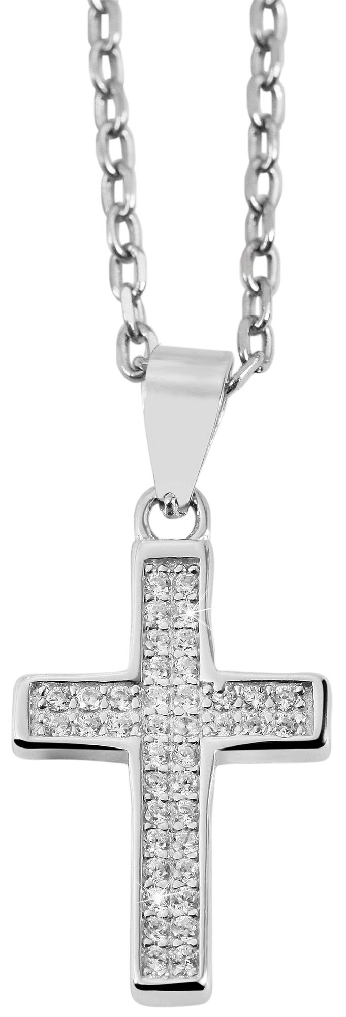 925/- echt zilveren hanger zonder ketting "Kathrin", kruis met zirkonia stenen, 925/gerhodineerd