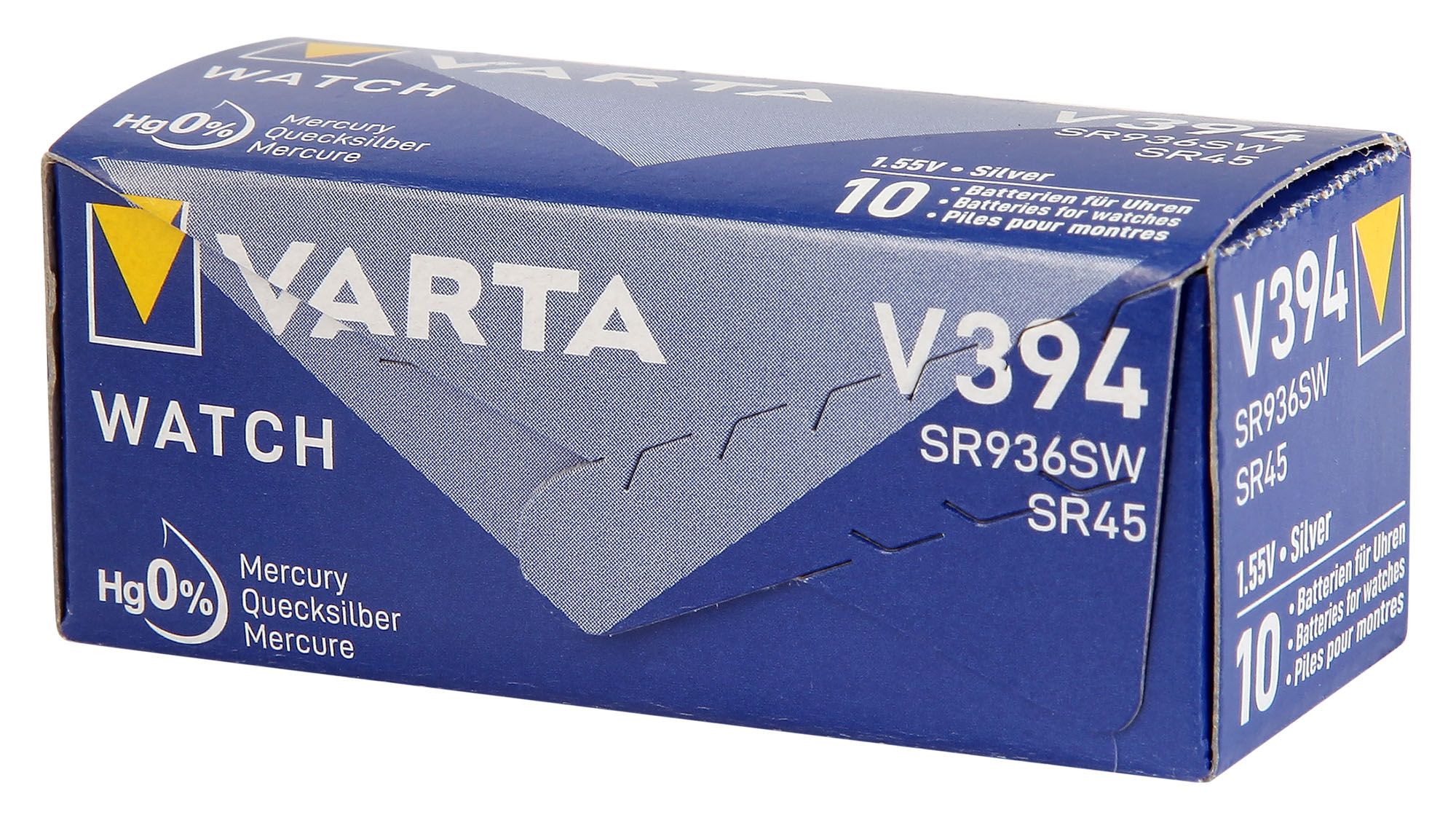 Varta Batterie V394/524 (AG9 //SR936SW) Silberoxid Knopfzellen 1,55 V - Verpackungseinheit 10 Stück