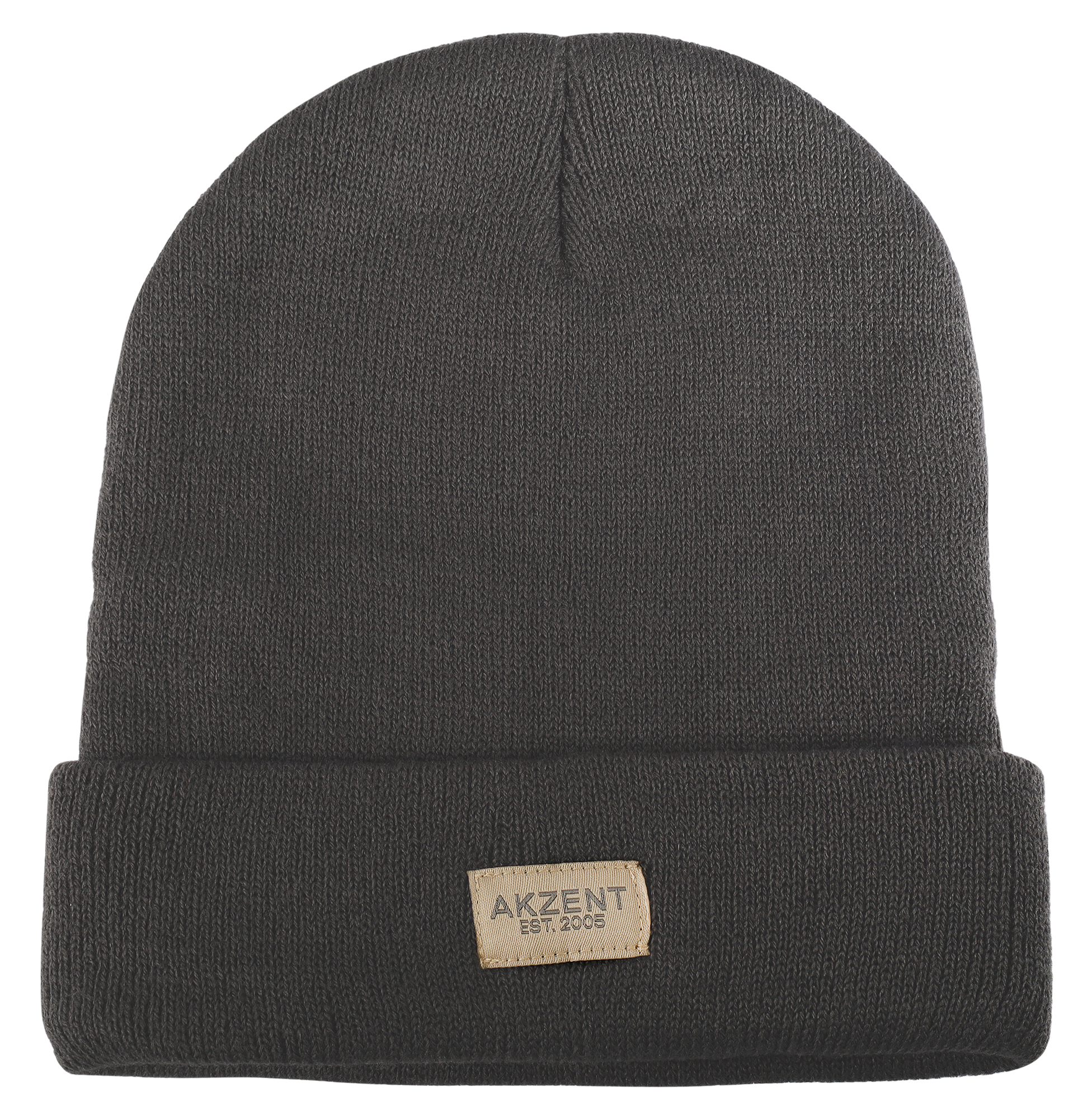 Accent gebreide muts/ beanie met omslag, 100% acryl, 4 stuks, grijs