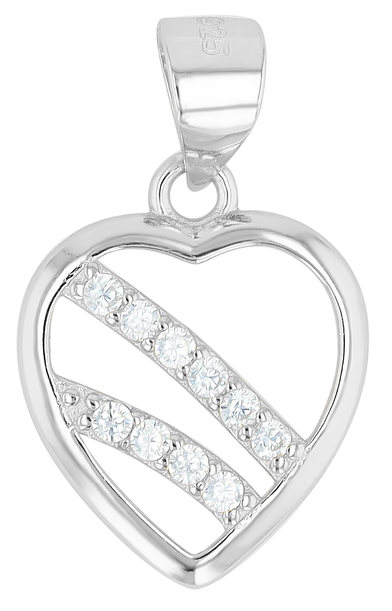 "Kokoro", 925/- Echt Silber Anhänger Herz mit Zirkonia, silberfarben rhodiniert