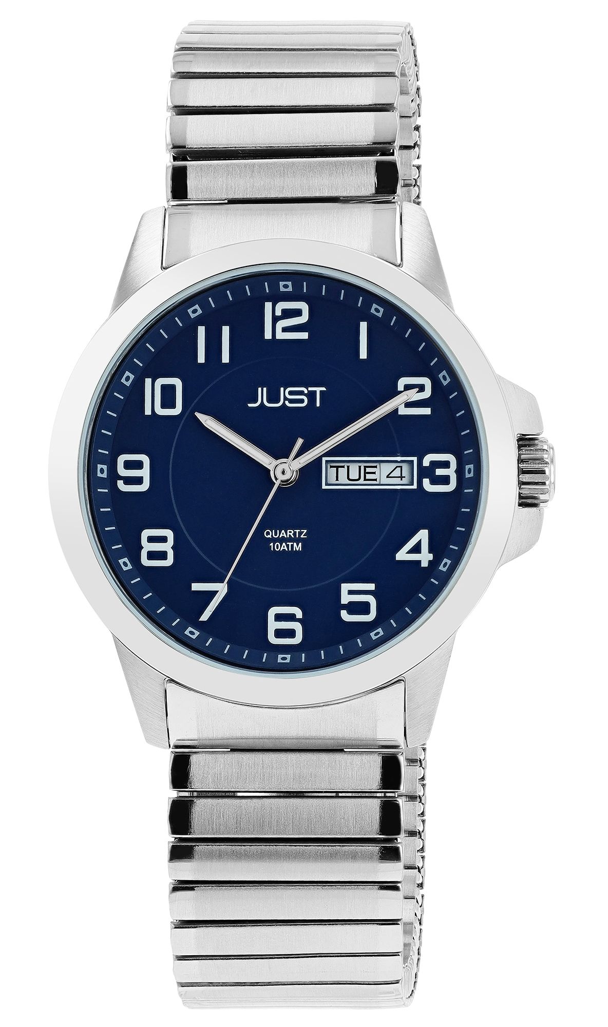 Just Herrenuhr "Lien" mit Edelstahl Zugarmband, Ø 39 mm, silberfarben/ blau