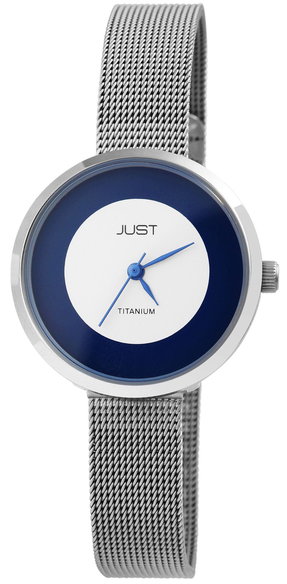 Just "Remary" titanium dameshorloge met roestvrij stalen mesh band, zilverkleurig/blauw