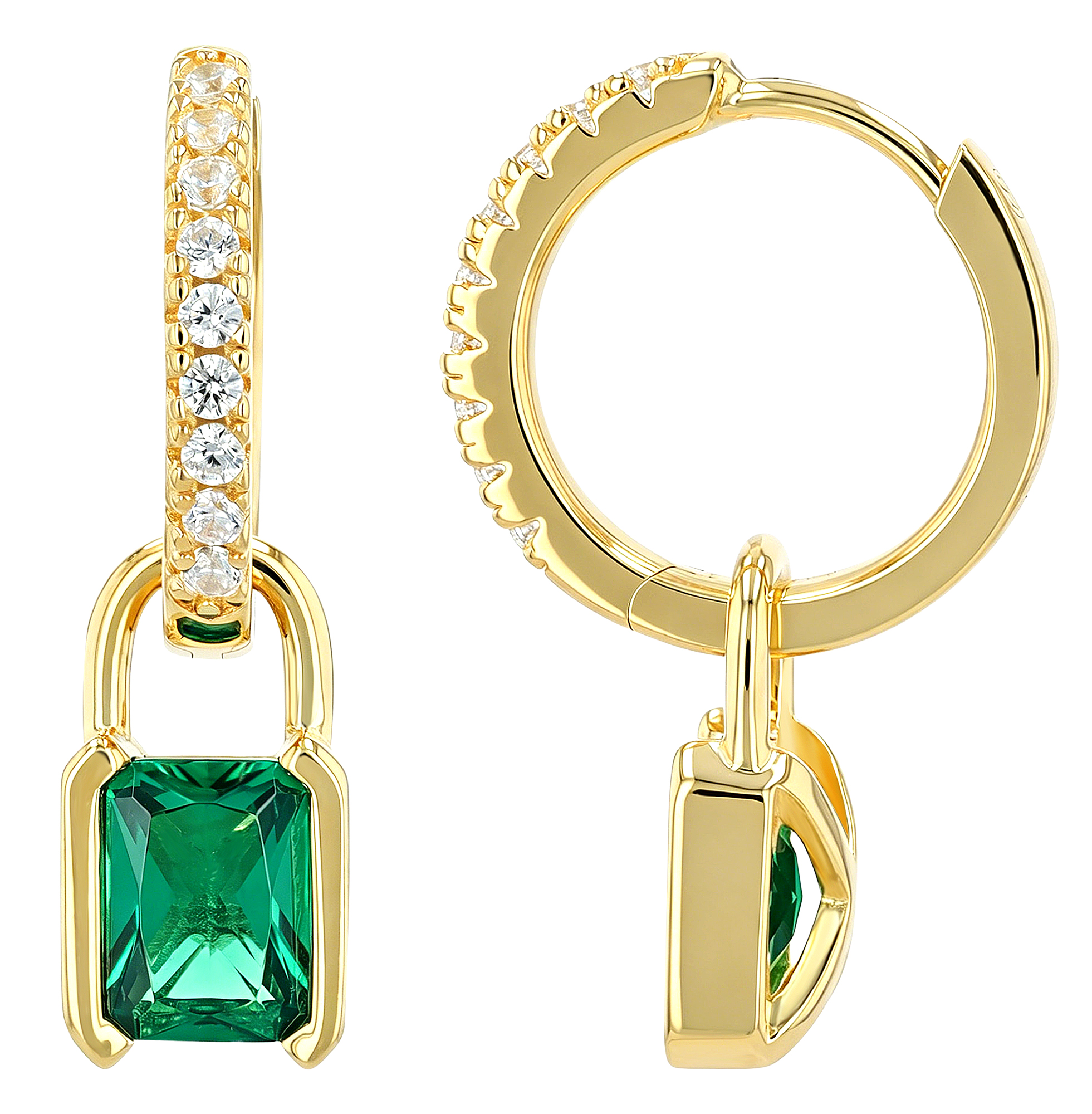 Sif Jakobs Jewellery 925/- Echt Silber Creolen "Roccanova" Ø 11 mm abnehmbarer Zirkon (grün), vgold.