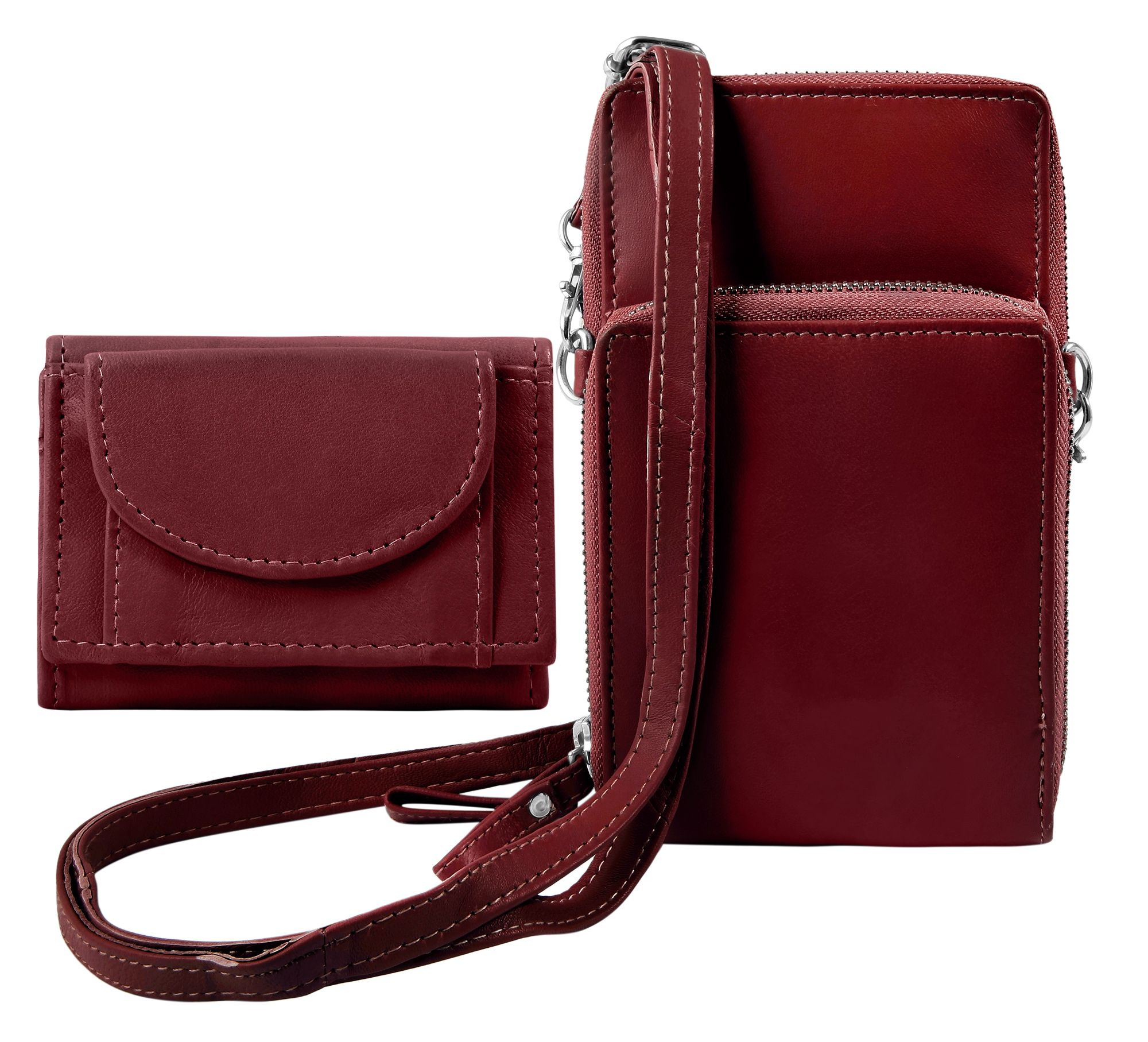 Handyumhängetasche Echtleder mit Minigeldbörse, geeignet für iPhone 15, bordeaux