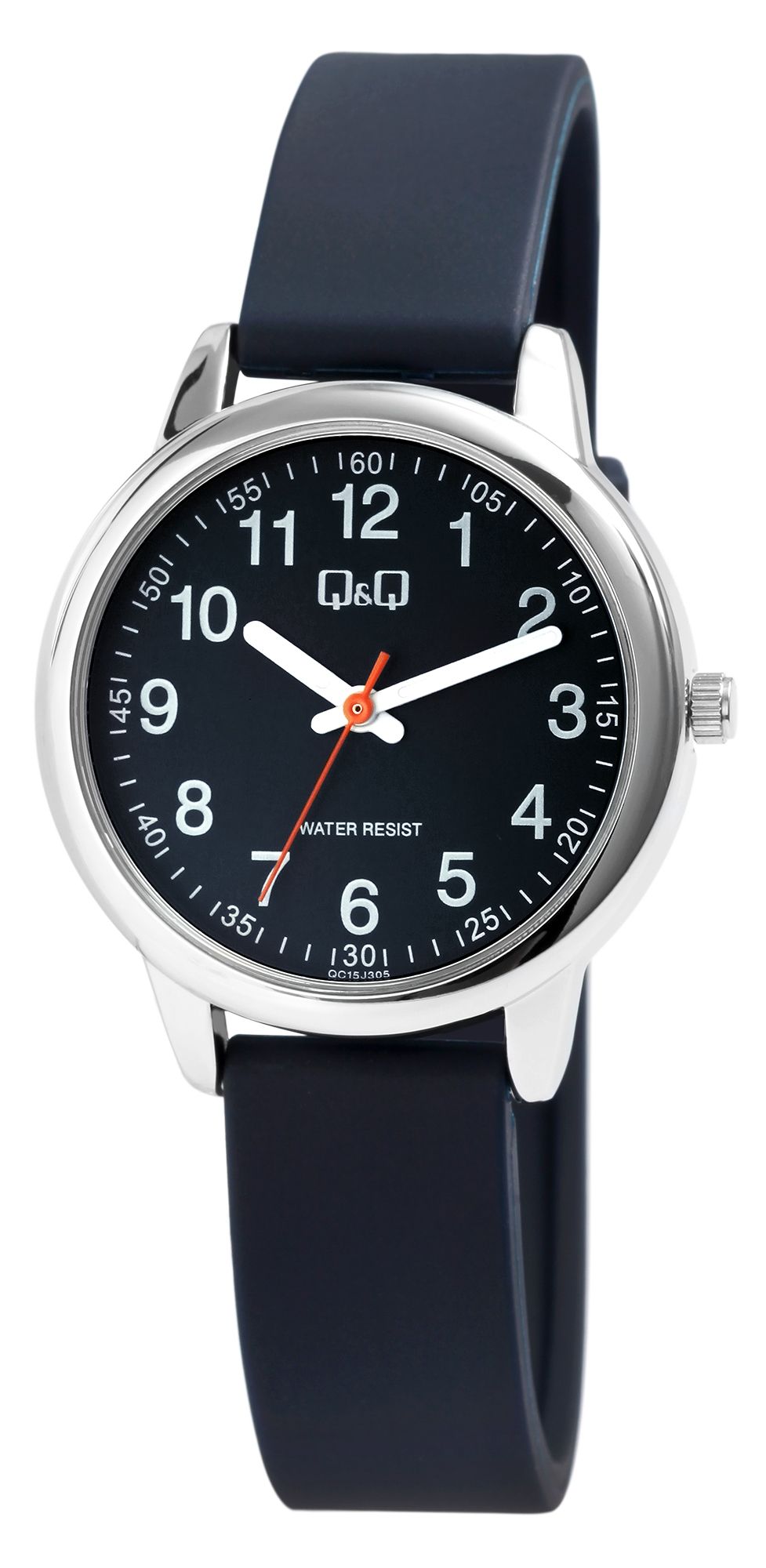 Q&Q Damenuhr mit Silikonarmband in dunkelblau/silberfarben, 3 bar