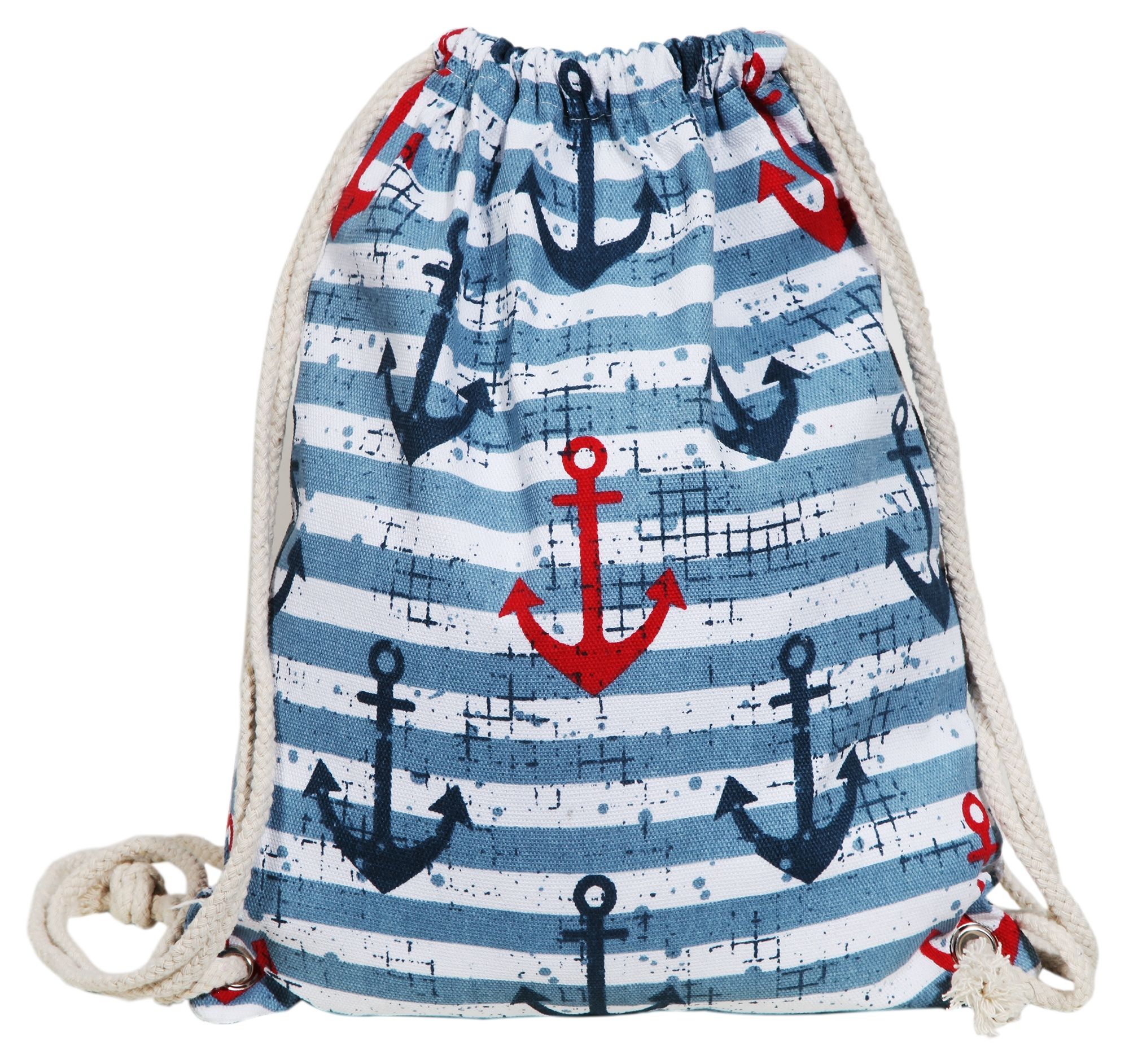 Gestreifter Trend Turnbeutel aus Textil mit Ankern