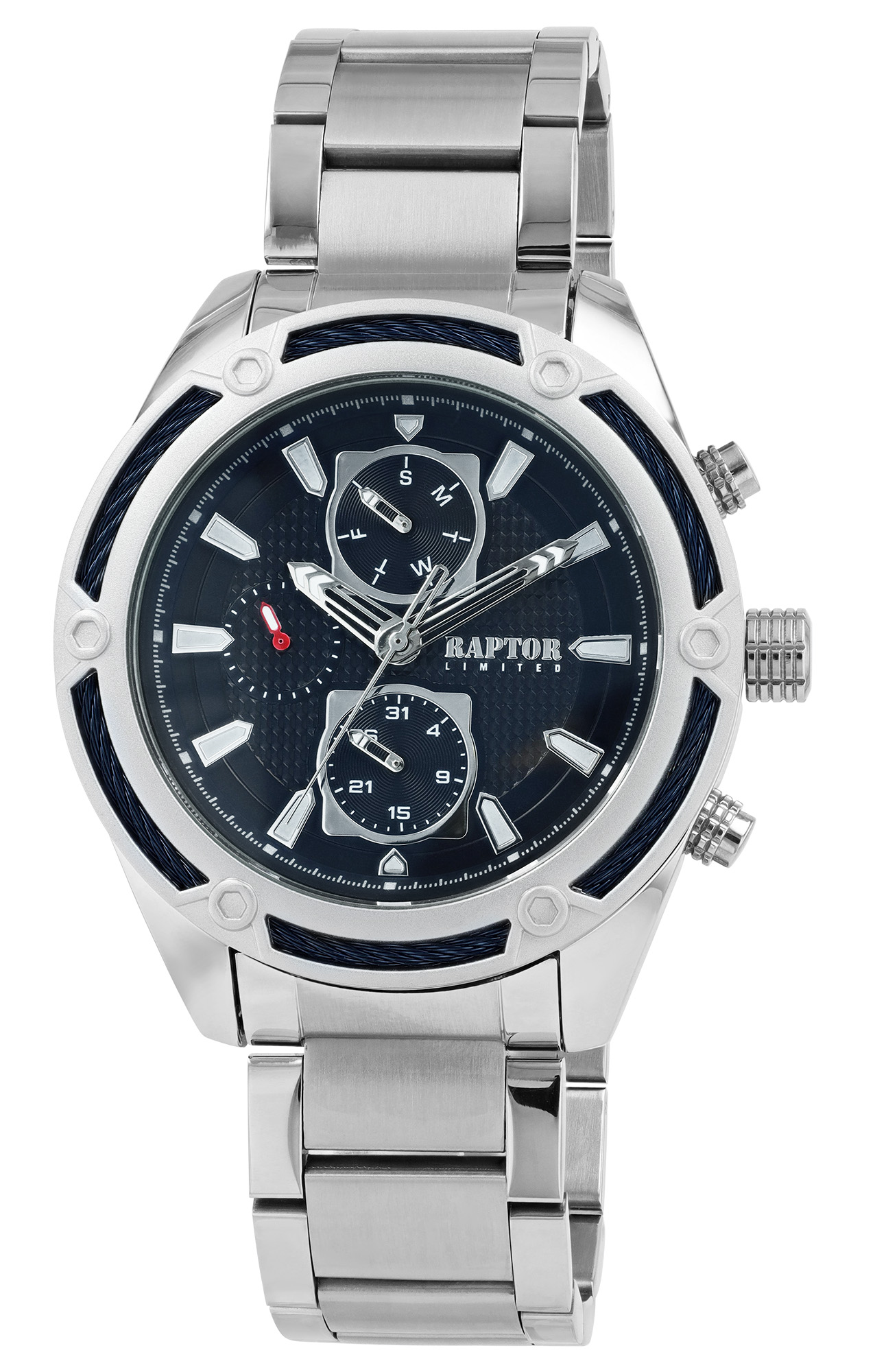 Raptor Limited herenhorloge "Maher" met roestvrijstalen armband en multifunctionele display, zilverkleurig/zwart