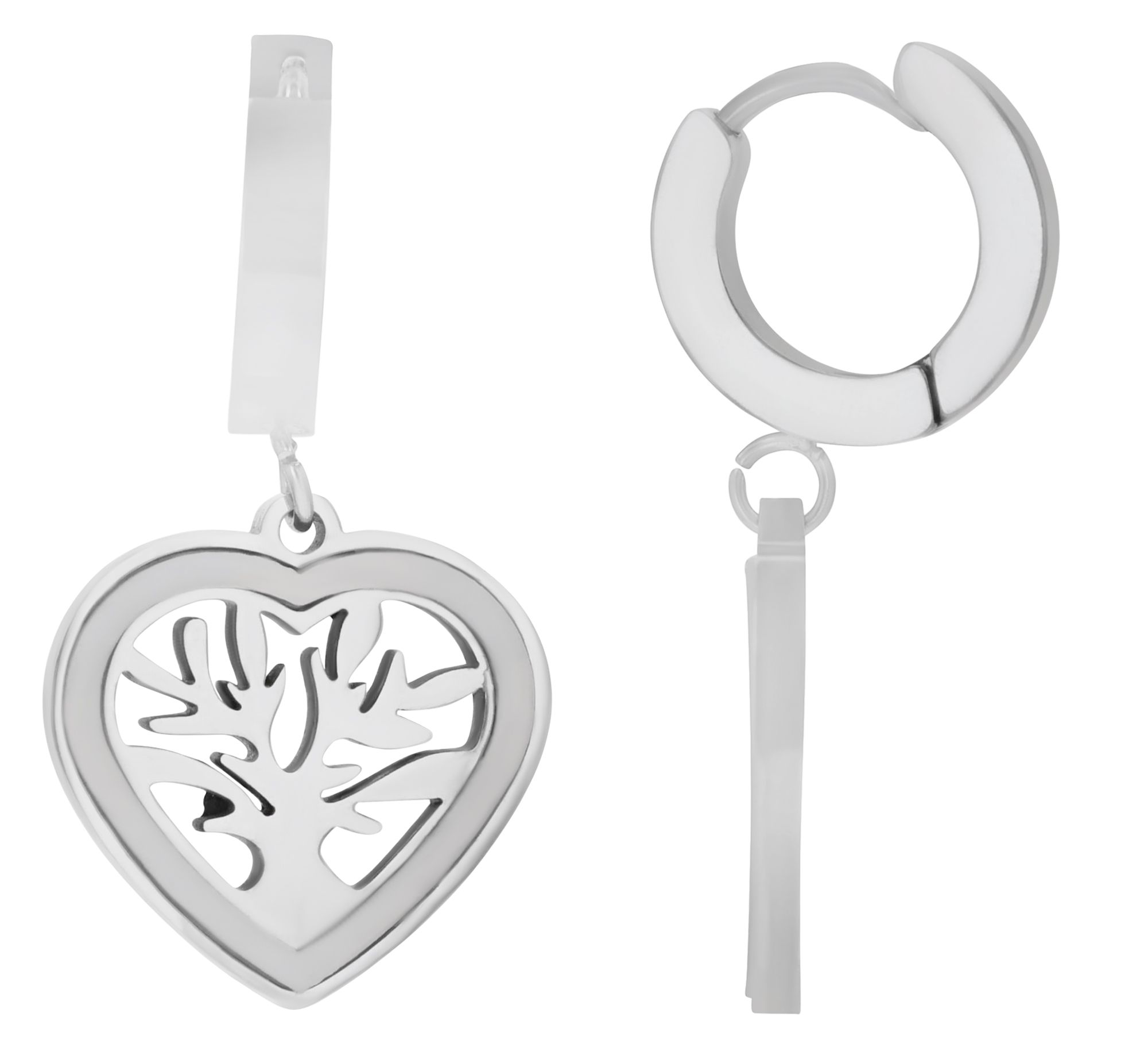 Akzent Creolen "Ellison", Edelstahl, Herzanhänger mit Lebensbaum, silberfarben