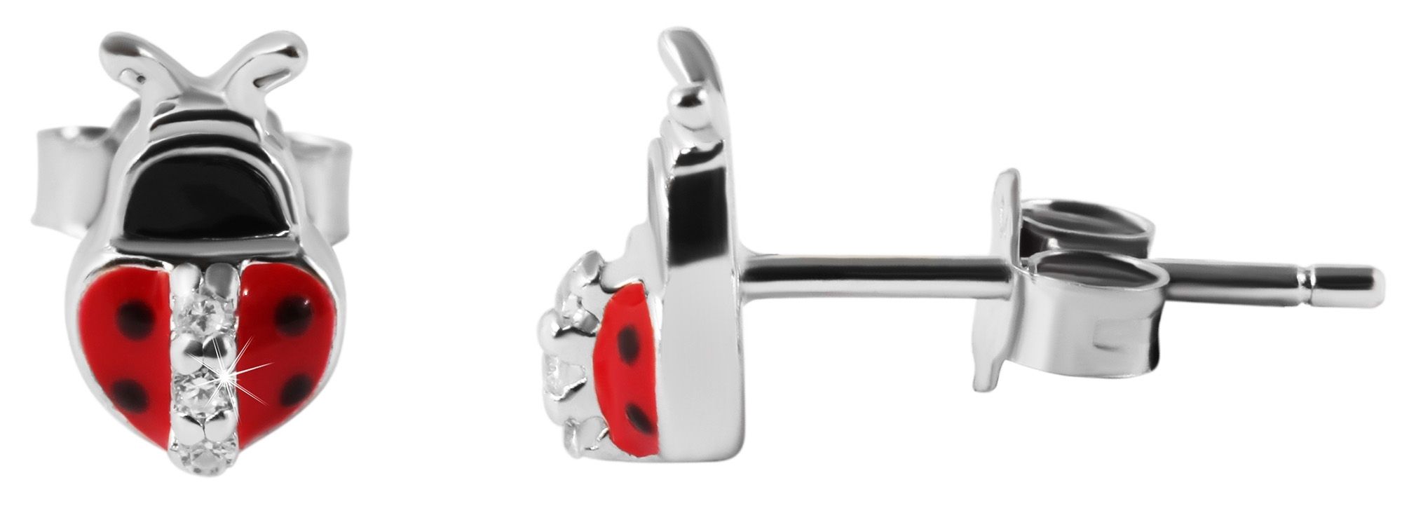 "Glückskäfer Betti" 925/- Echt Silber Kinder Ohrstecker - Marienkäfer, Emaille/ Zirkonia, rhodiniert