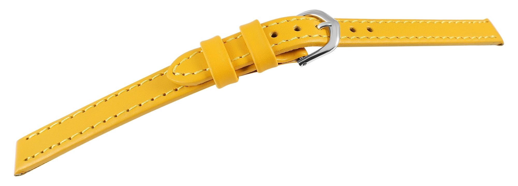 Echt lederen horlogeband "super-soft", geel, stiksel, 14 mm