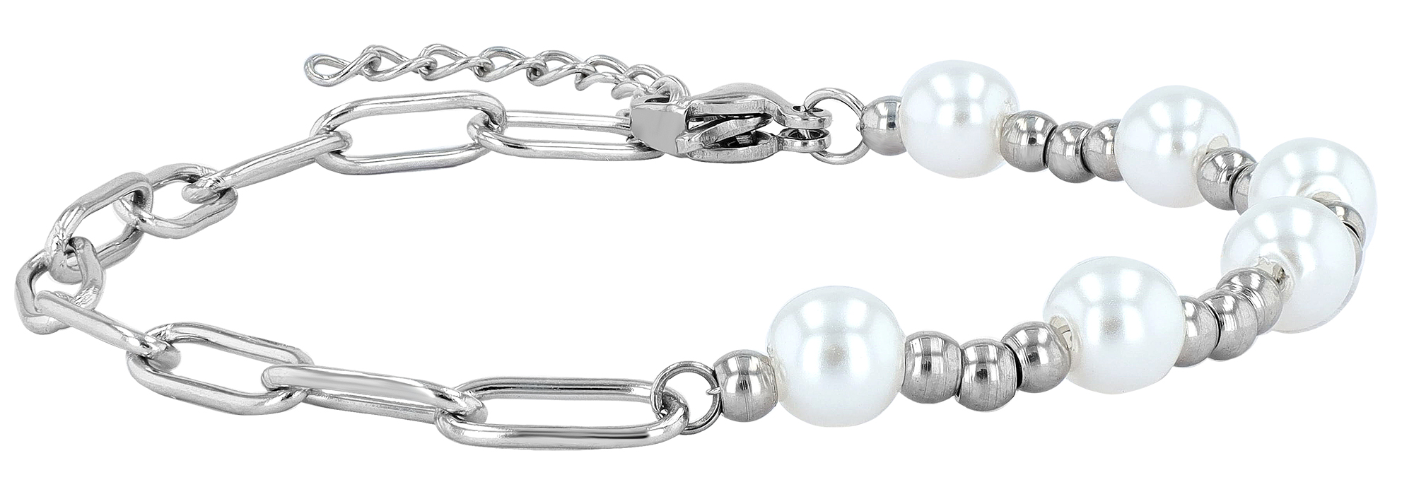 "Manjula" Mix Armband Edelstahl/ Glasperlen, silberfarben