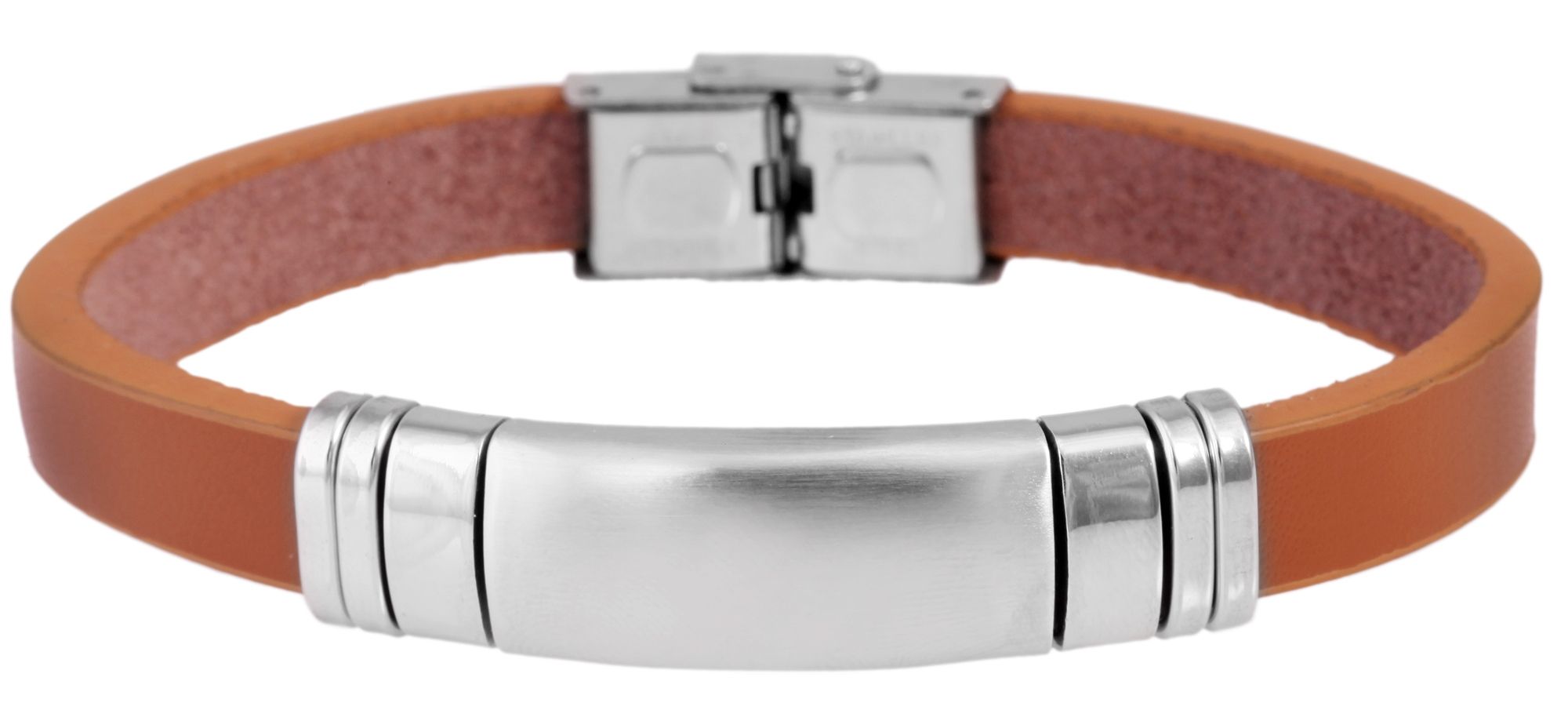 Akzent Echtlederarmband mit Edelstahlgravurplatte, hellbraun/silberfarben