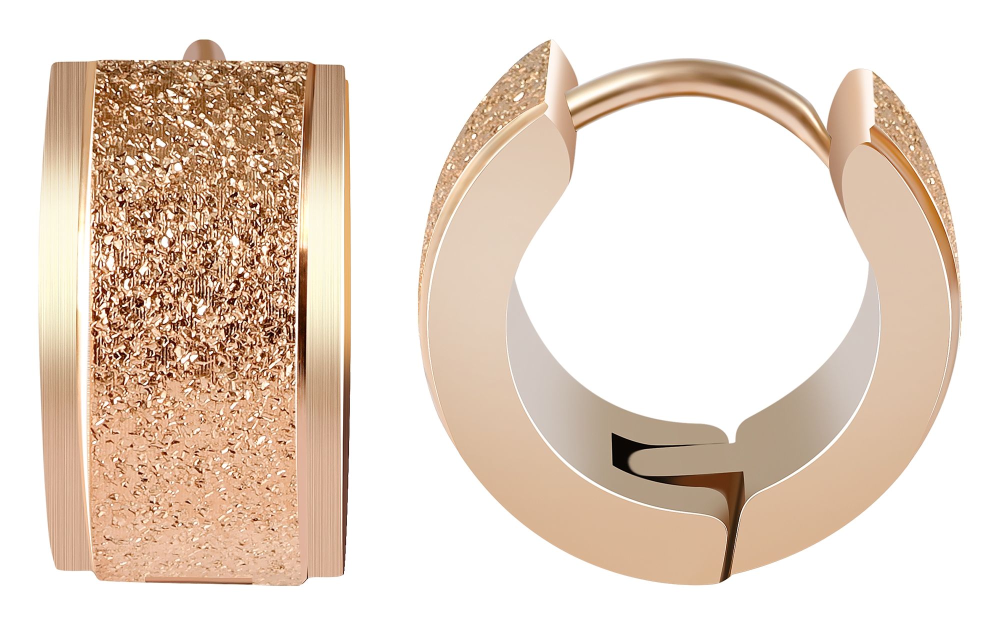 Accent scharnierende oorbellen, roestvrij staal, gezandstraald, roségoudkleurig