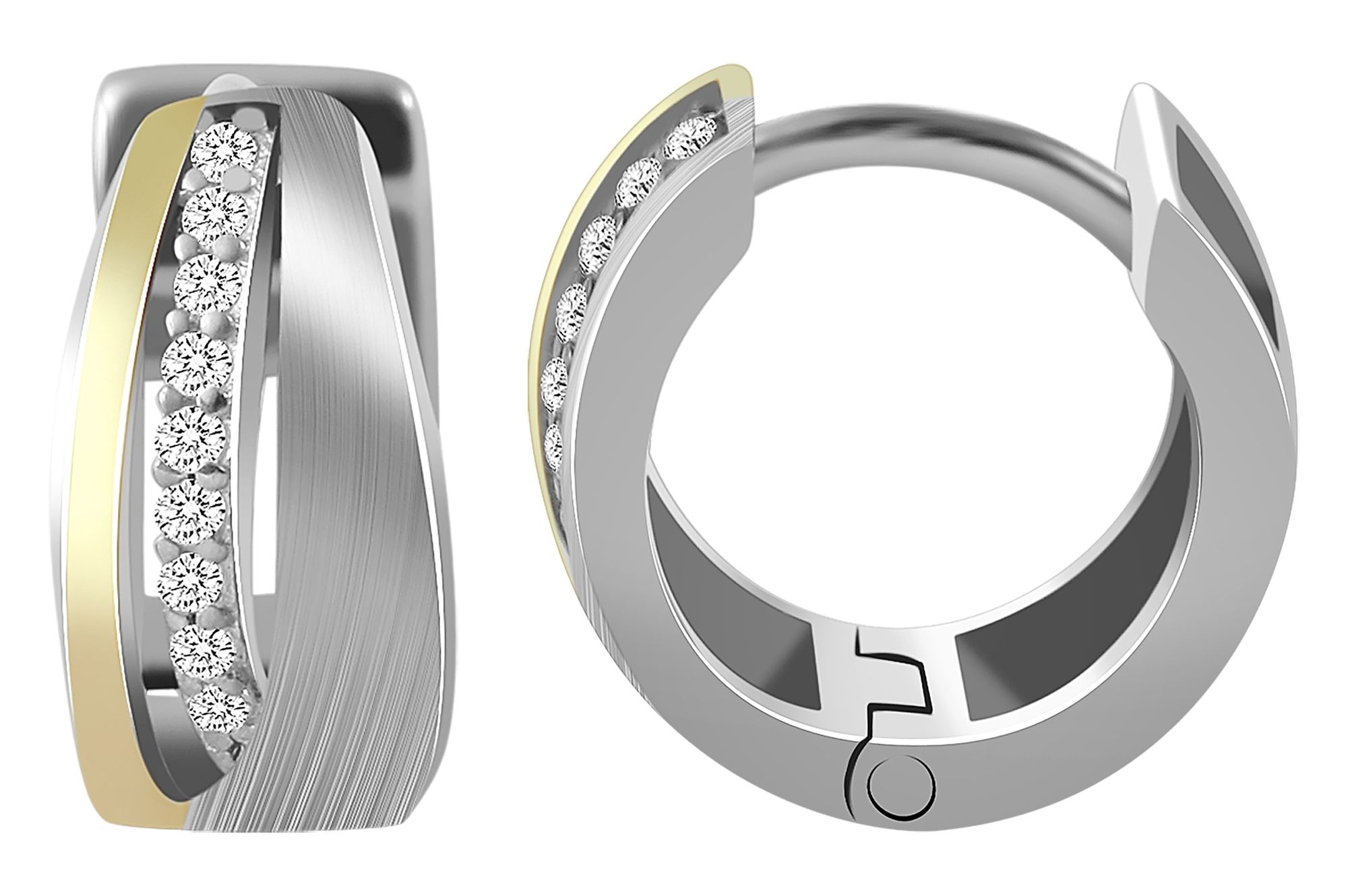 925/- Echt zilveren scharnierende hoepel oorbellen "Haldis" met zirkonia, tweekleurig