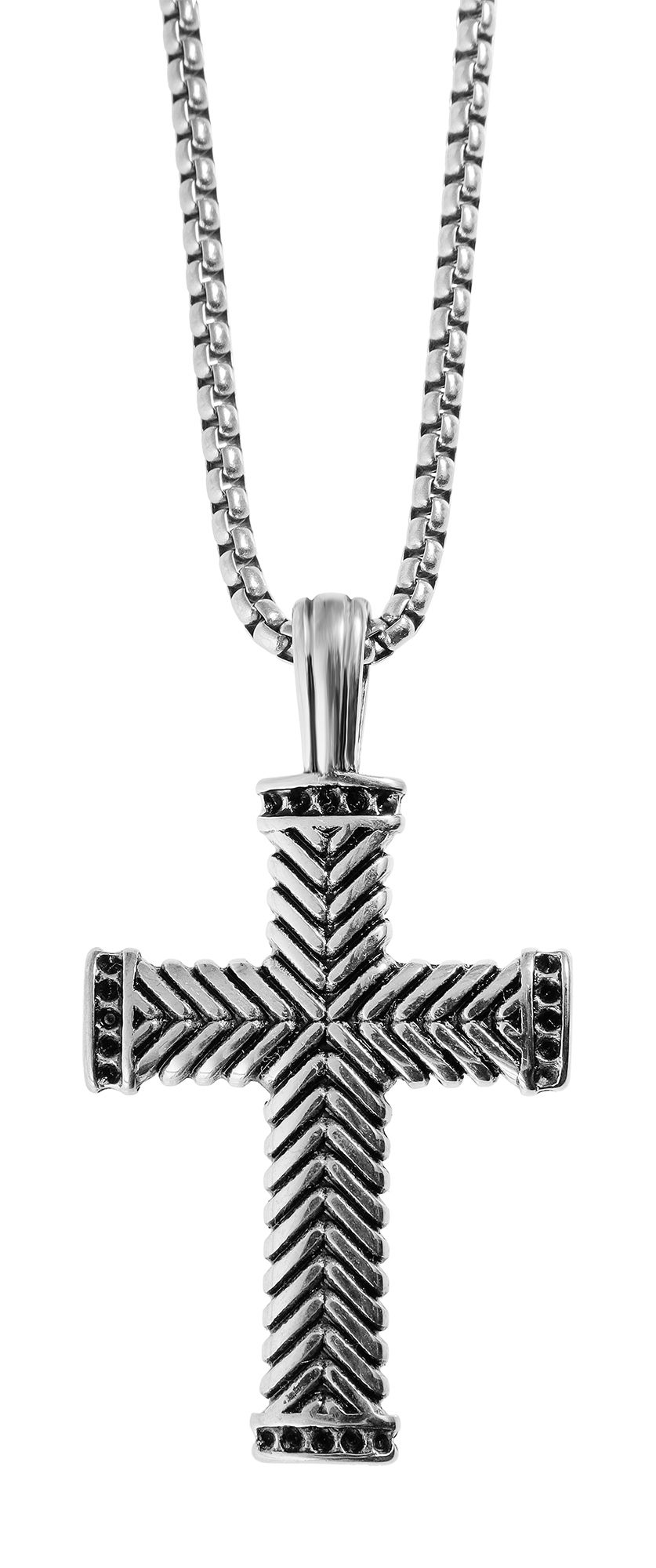 "Zenith" Erbskette mit massiven Anhänger - Kreuz, Edelstahl, 61 cm/ 3 mm, silberfarben