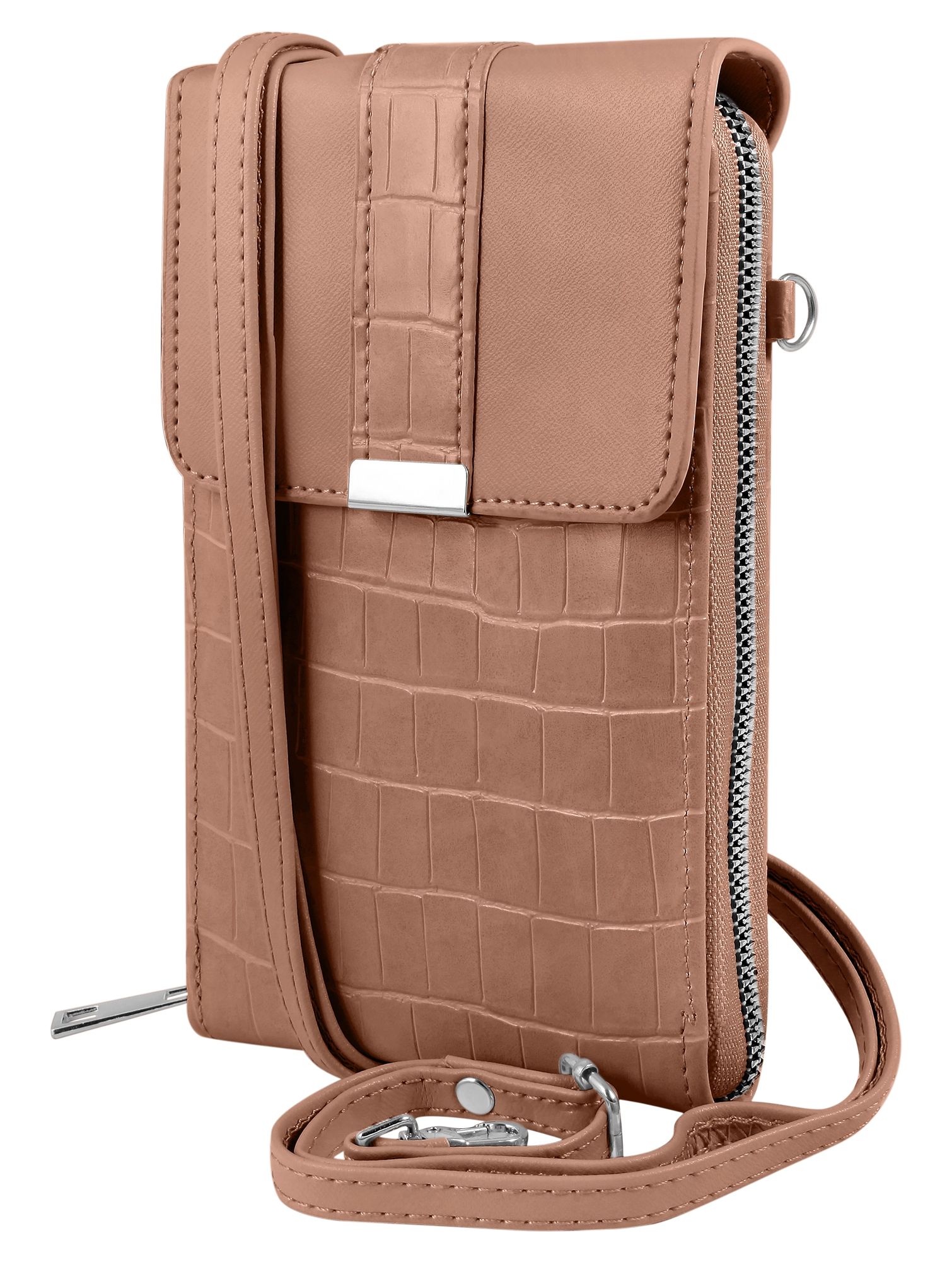 Handyumhängetasche aus Lederimitation, geeignet für iPhone 15, rosa