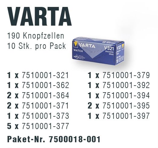 Varta promotiepakket met knoopcellen in display, 321s - 397s