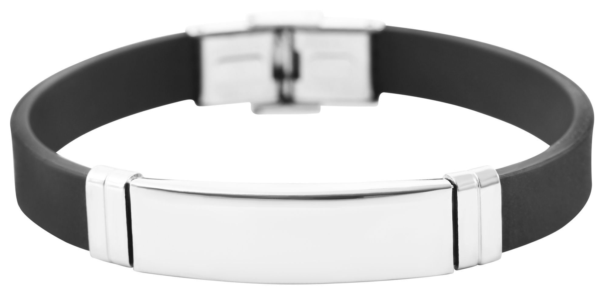 "Nadra", accentarmband van silicone en roestvrij staal in zwart