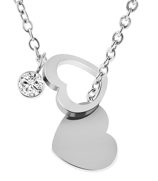 Akzent Ankerkette aus Edelstahl, Herzanhänger, Similistein, silberfarben