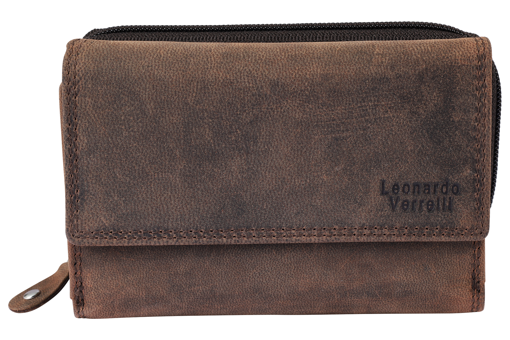 Leonardo Verrelli Echtleder (Hunter) Damen Geldbörse, Querformat, RFID, dunkelbraun