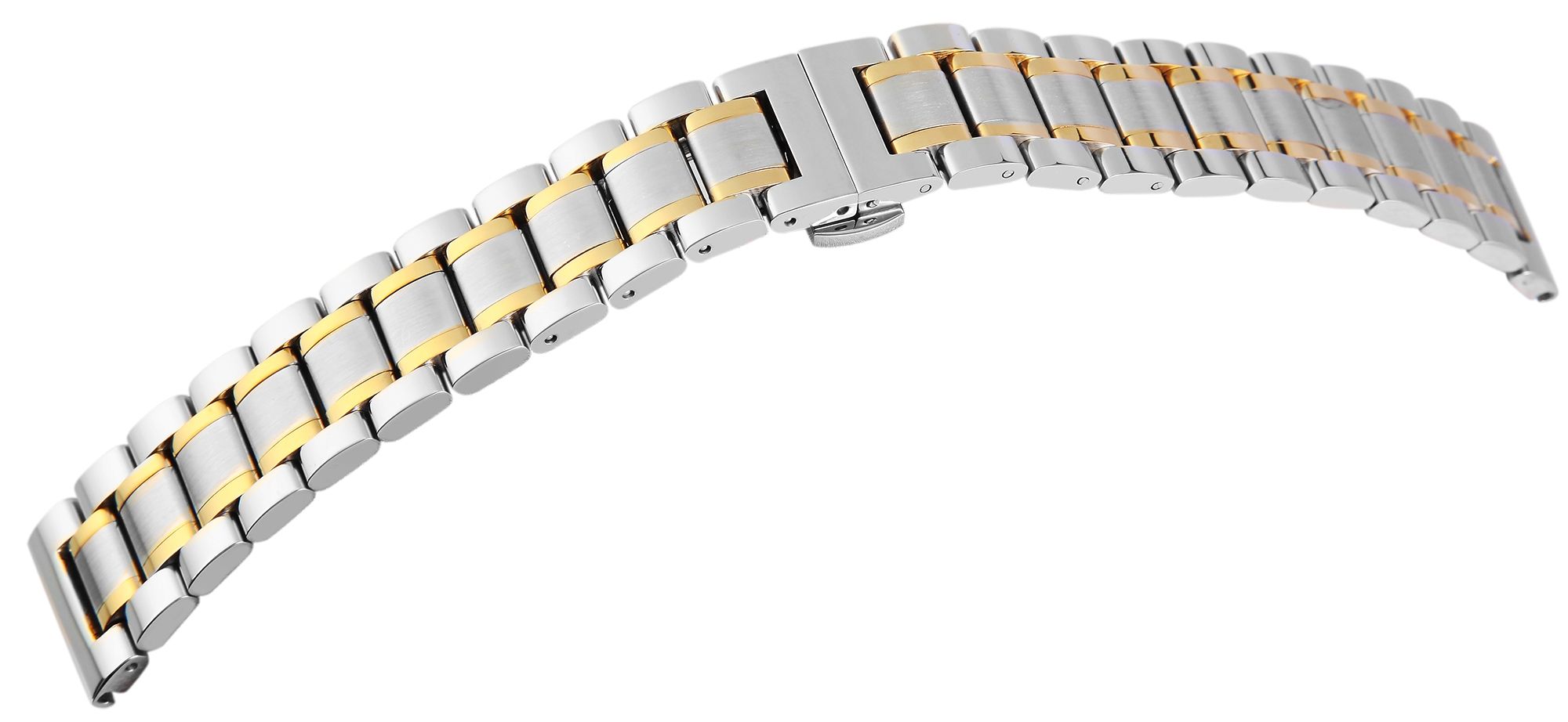 Edelstahl-Uhrenarmband, silber- und goldfarben, Butterfly-Faltschließe, 18 mm