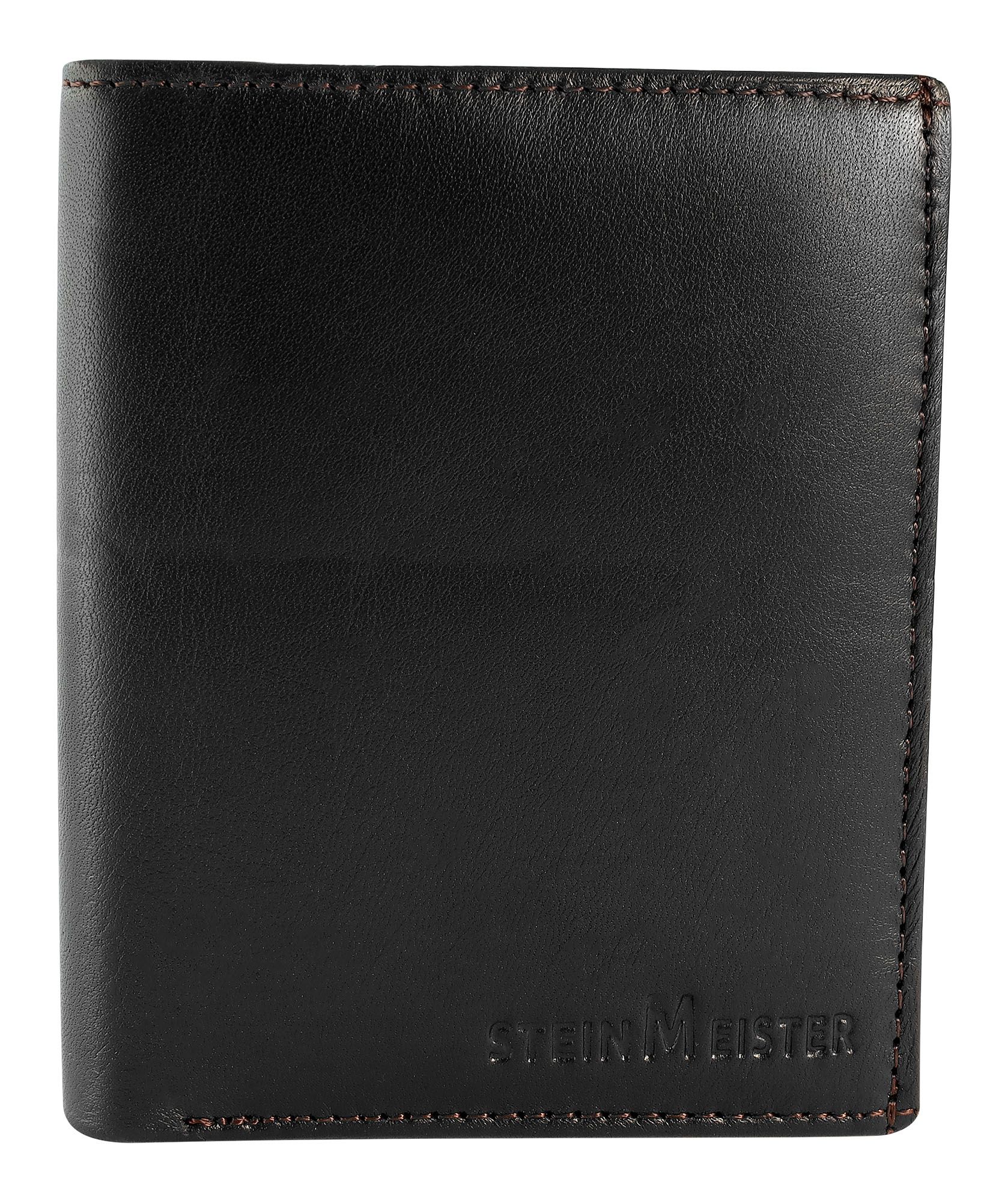 Steinmeister portemonnee van echt leer, staand formaat, zwart/donkerbruin