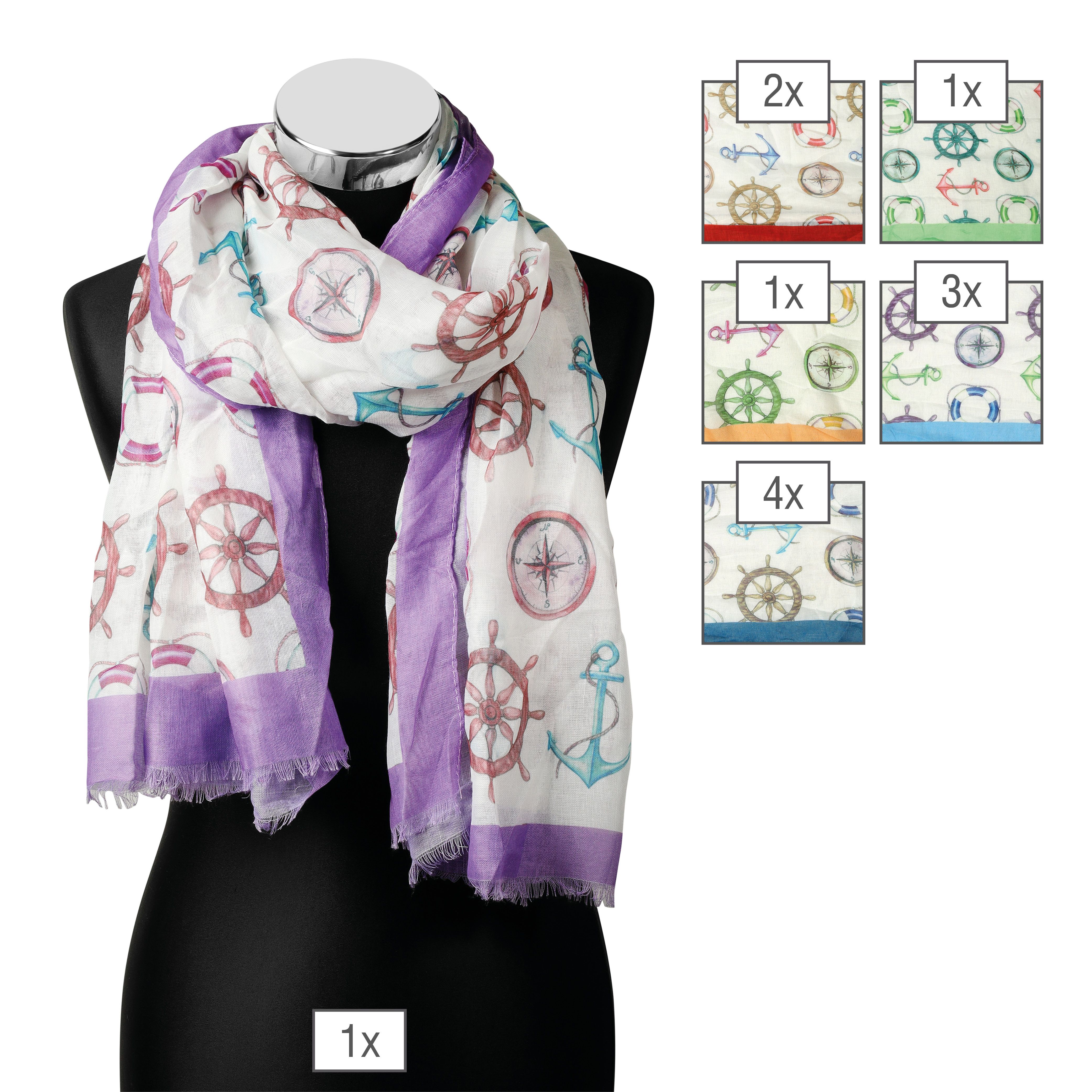 Schalpaket farblich sortiert, 170 x 70 cm, 30% Baumwolle, 70% Polyester, VE 12