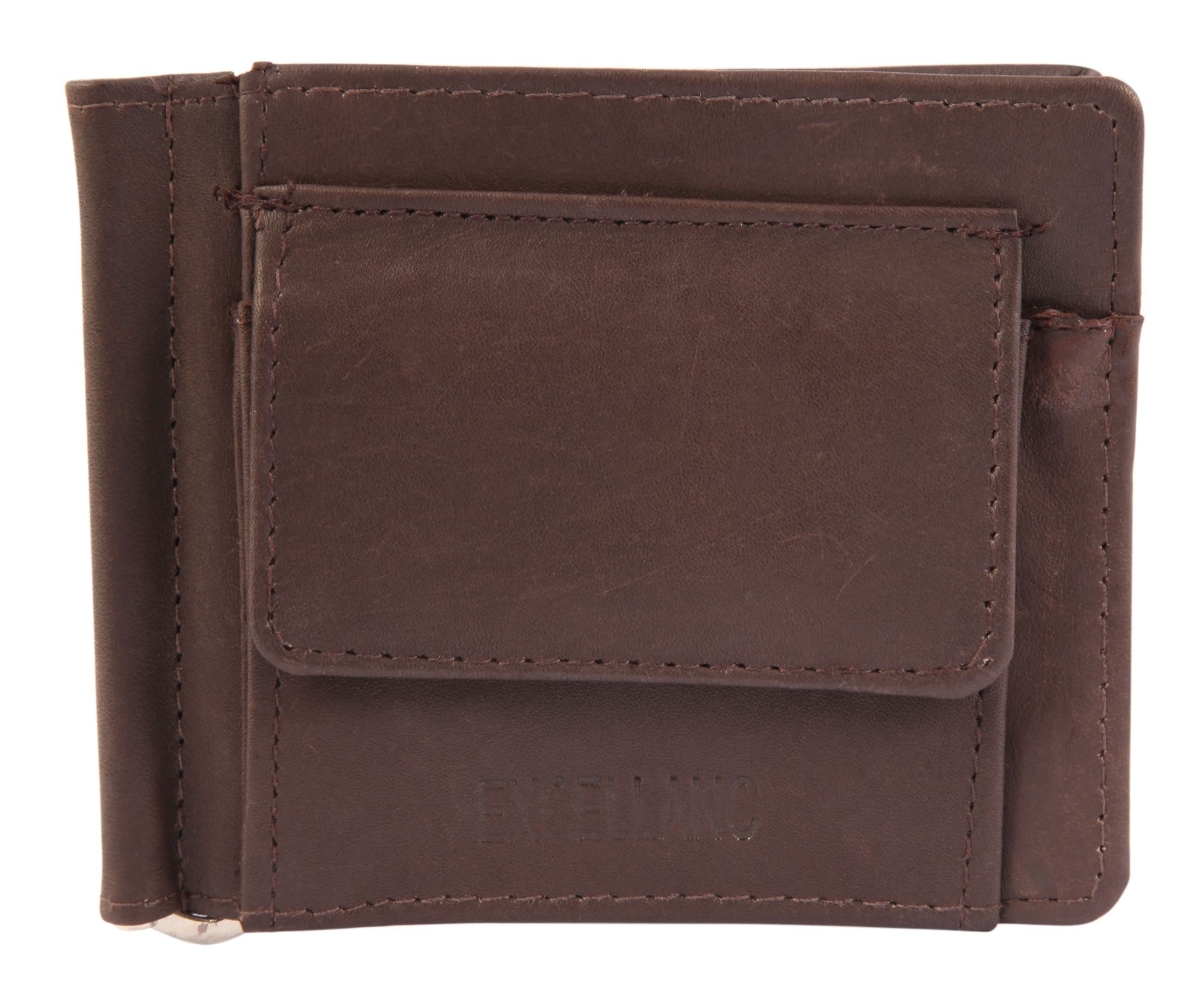 Excellanc Geldbörse mit Geldscheinklammer, Querformat, dunkelbraun