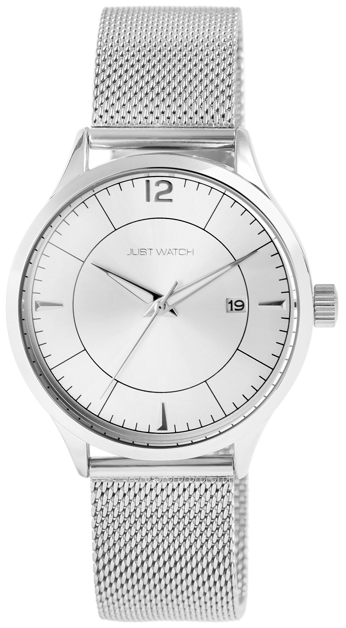 Just Watch Herrenuhr, Milanaisearmband, Edelstahl, silberfarben