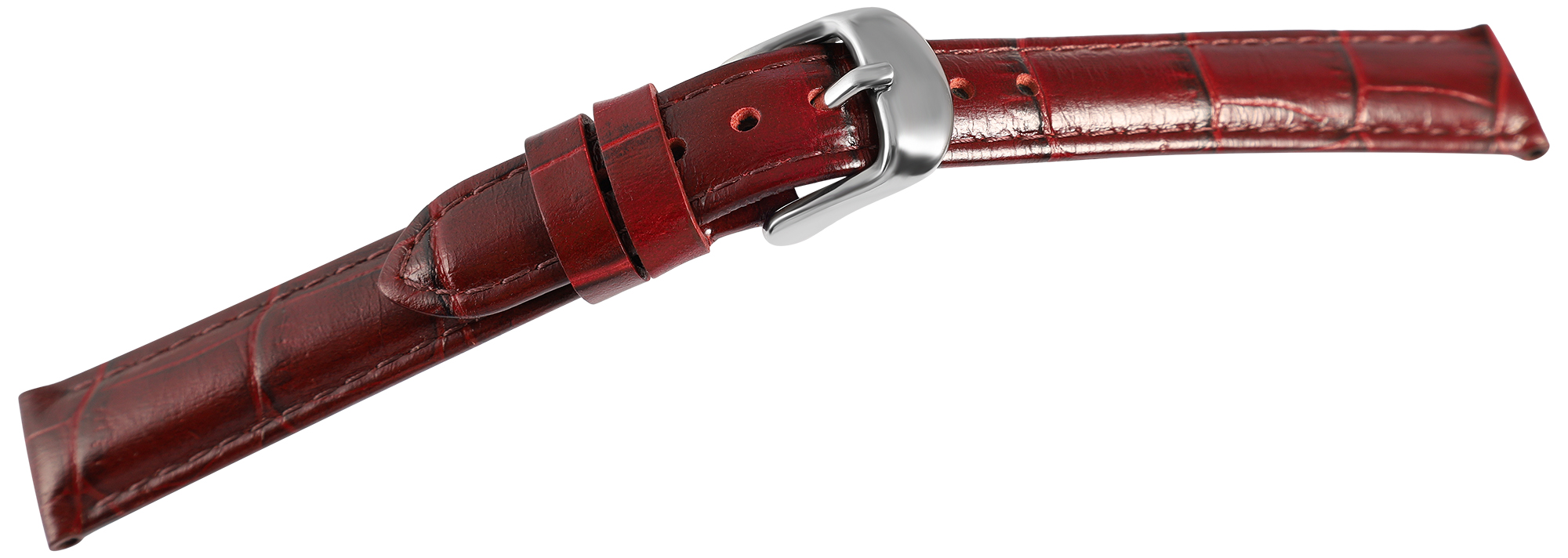 Echt leren horlogeband, krokodillenlook, bordeaux rood, 16 mm