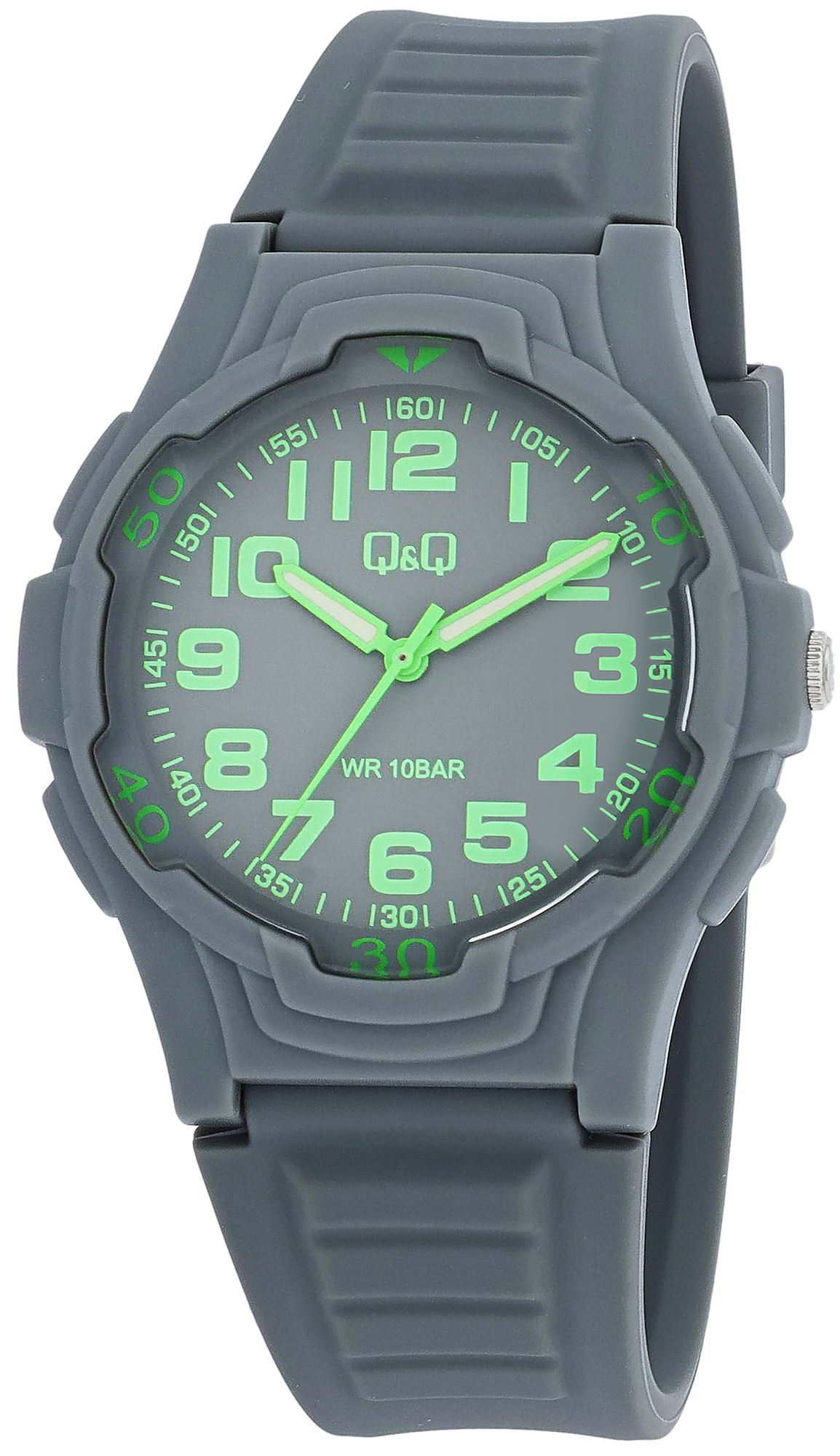 Q&amp;Q herenhorloge met siliconen band, 10 BAR, grijs