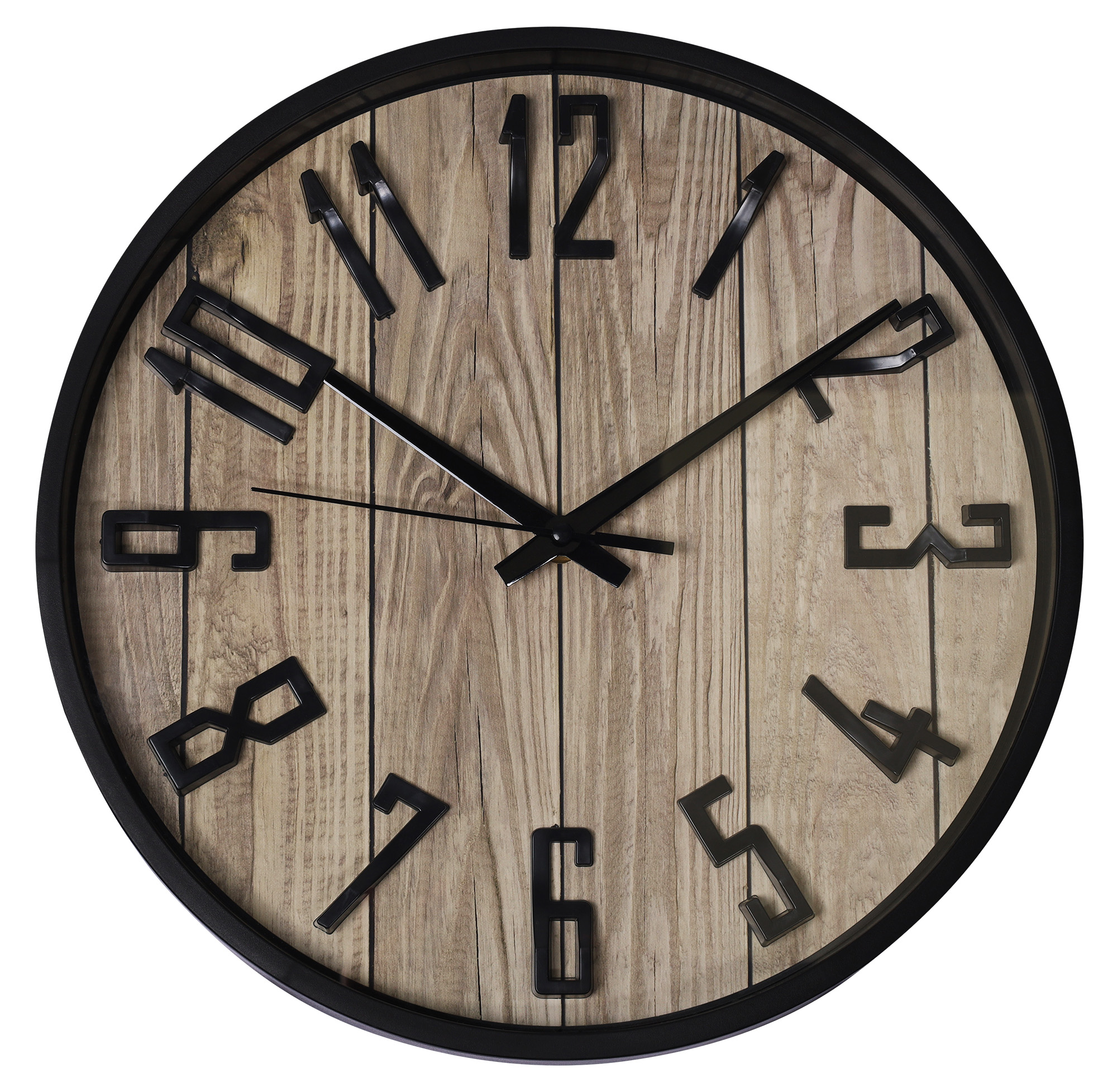 Wanduhr - Ø 30,5 cm, schwarz/ Holzoptik braun