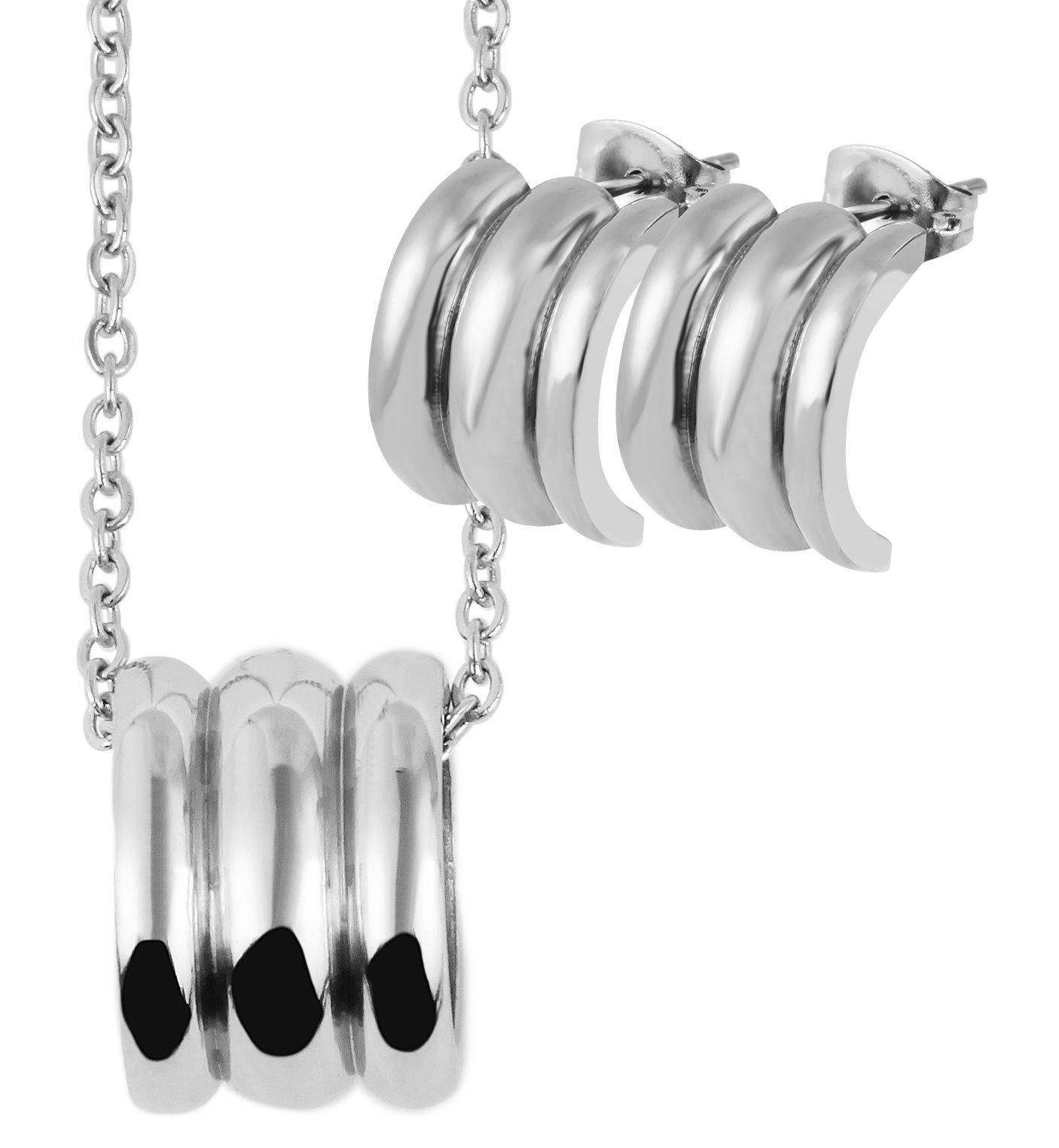 Akzent Edelstahl Schmuckset, Ohrstecker,Kette: 45cm + Anhänger