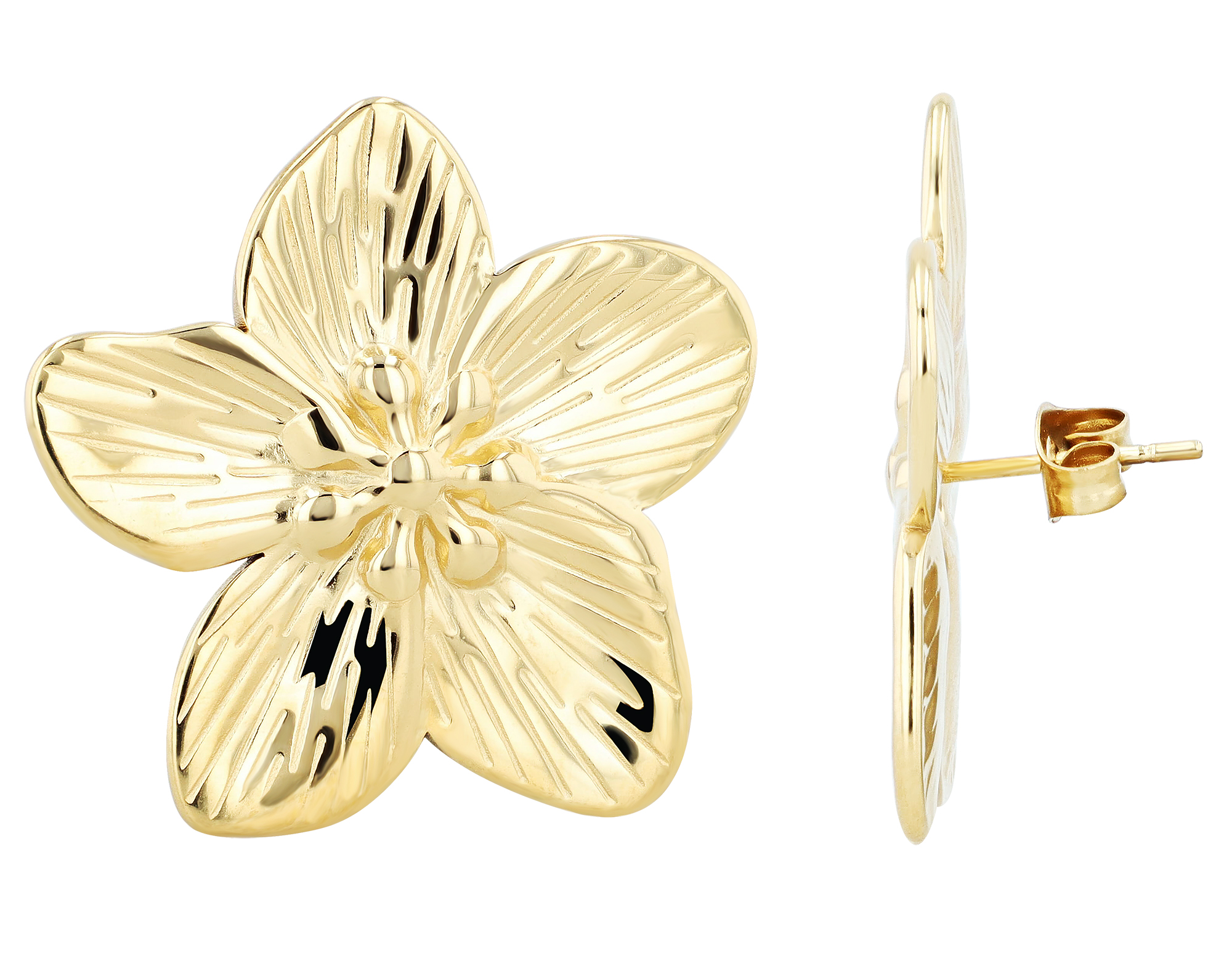 "Valea " Stainless steel oorbellen - bloem, statement, goudkleurig