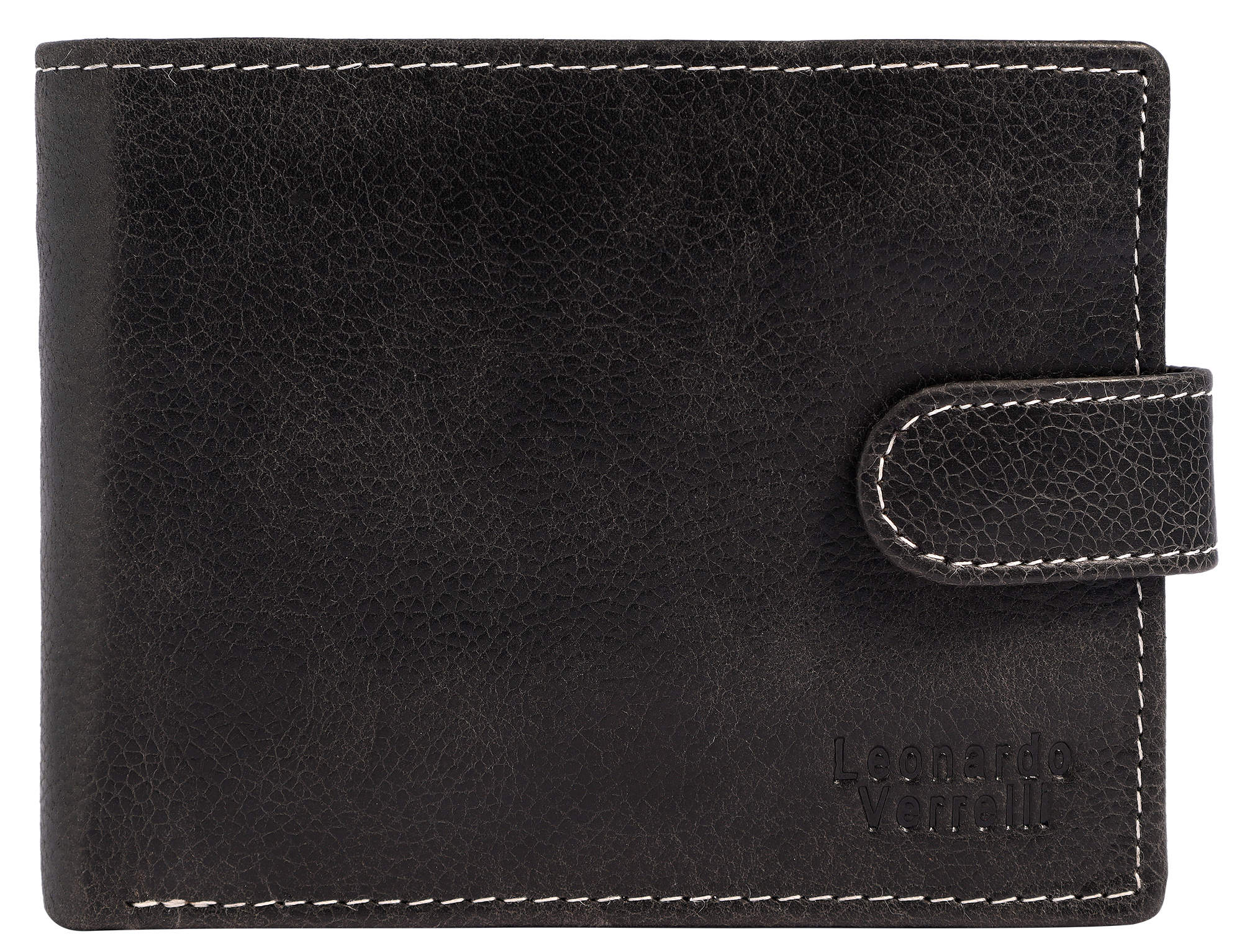 Leonardo Verrelli, Echtleder (Distressed Hunter) Damen Geldbörse, RFID, Querformat, schwarz