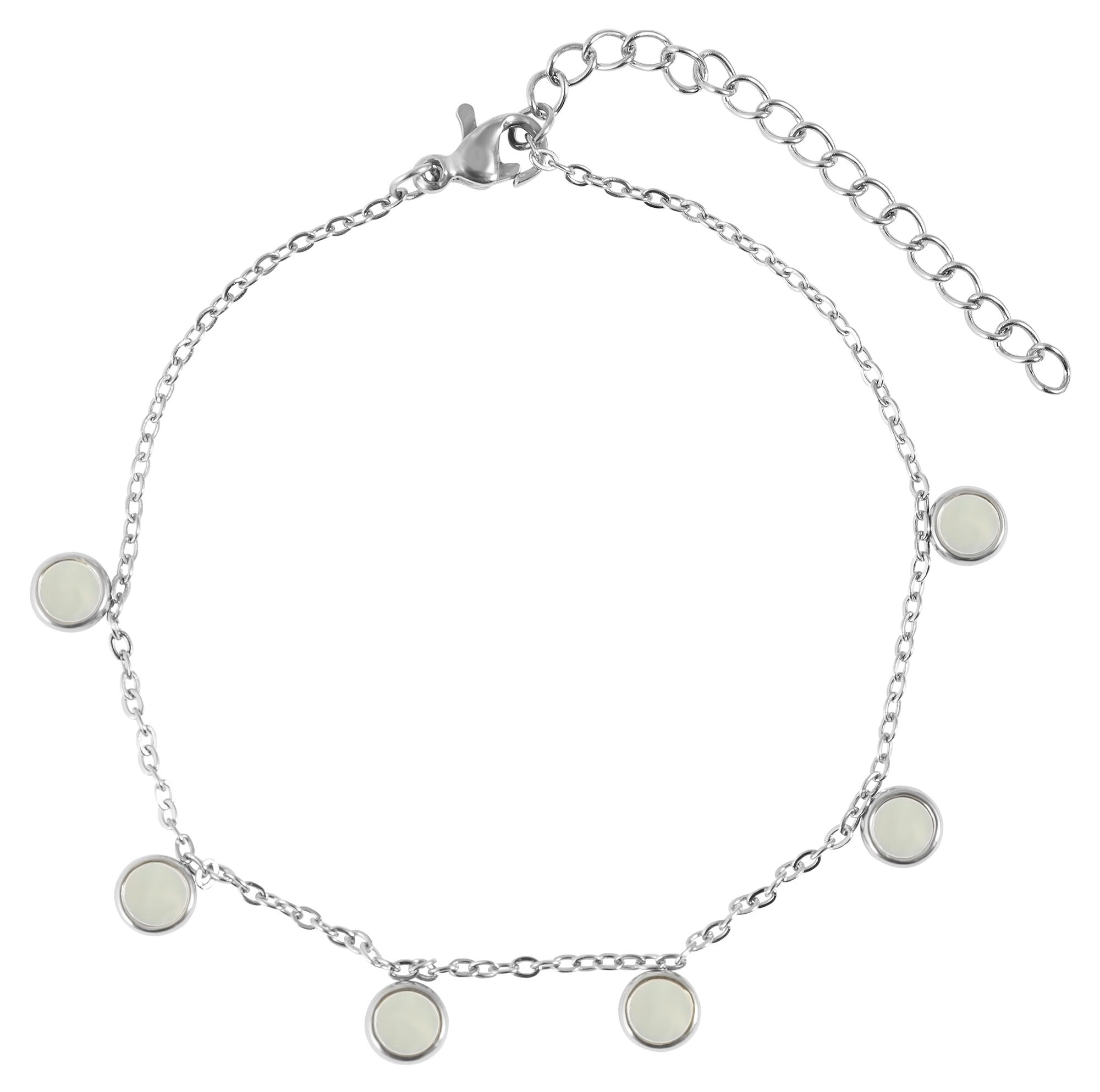 "Dar" Edelstahl Fusskette mit Anhänger, 19 cm +5 cm, silberfarben