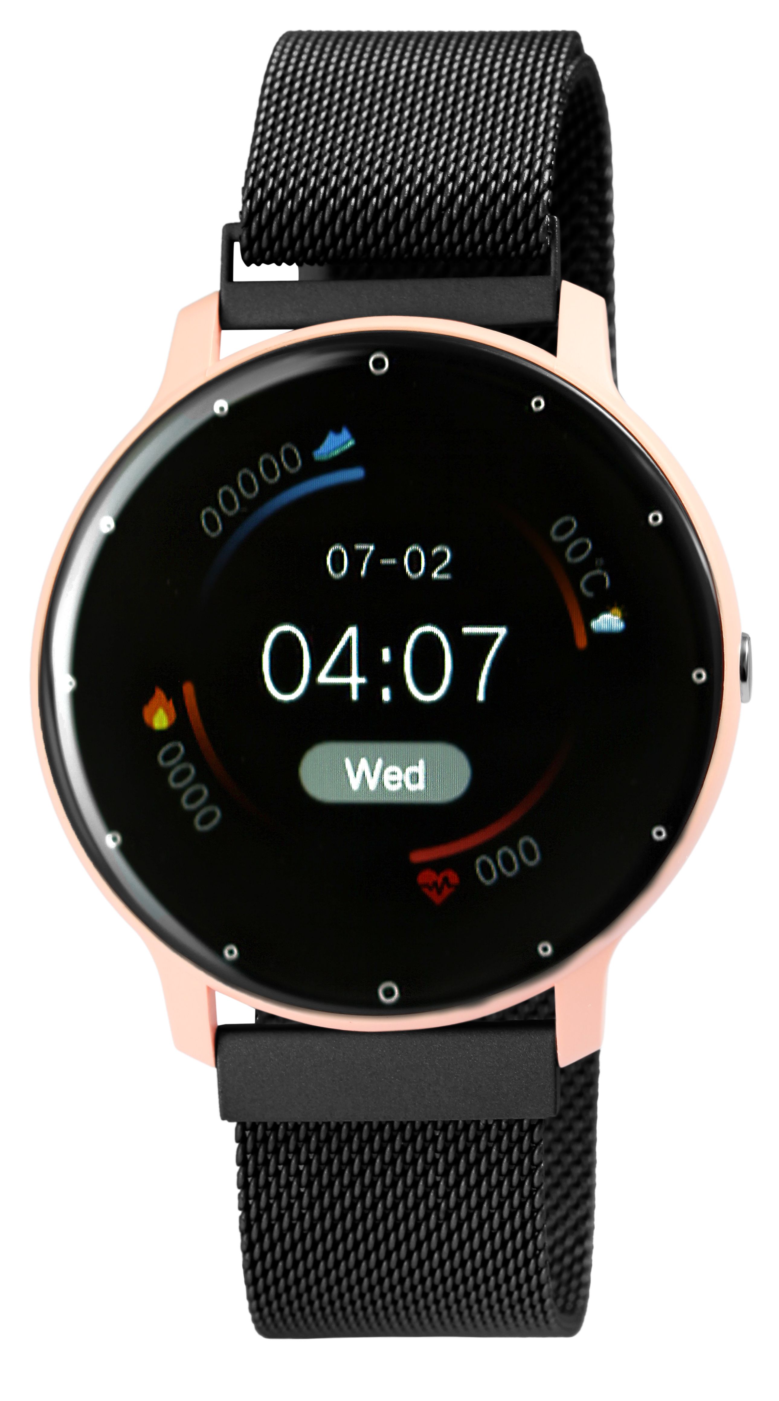 TimeTech smartwatch met mesh polsband, zwart/roze