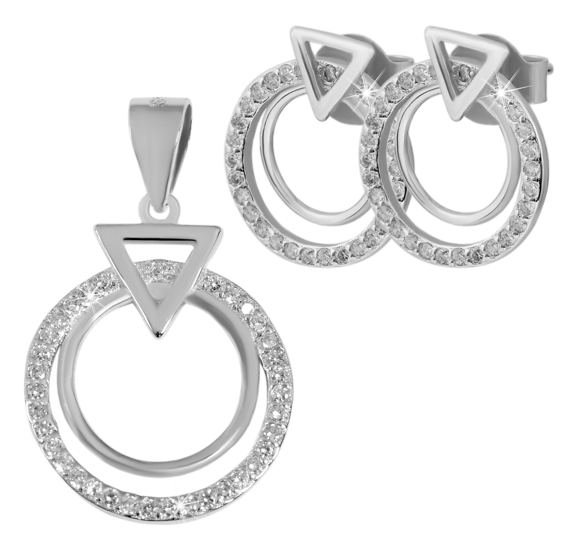 925/- Echt Silber Schmuck-Set "Rahel", Anhänger und Ohrstecker mit Zirkoniabesatz, 925/rhodiniert