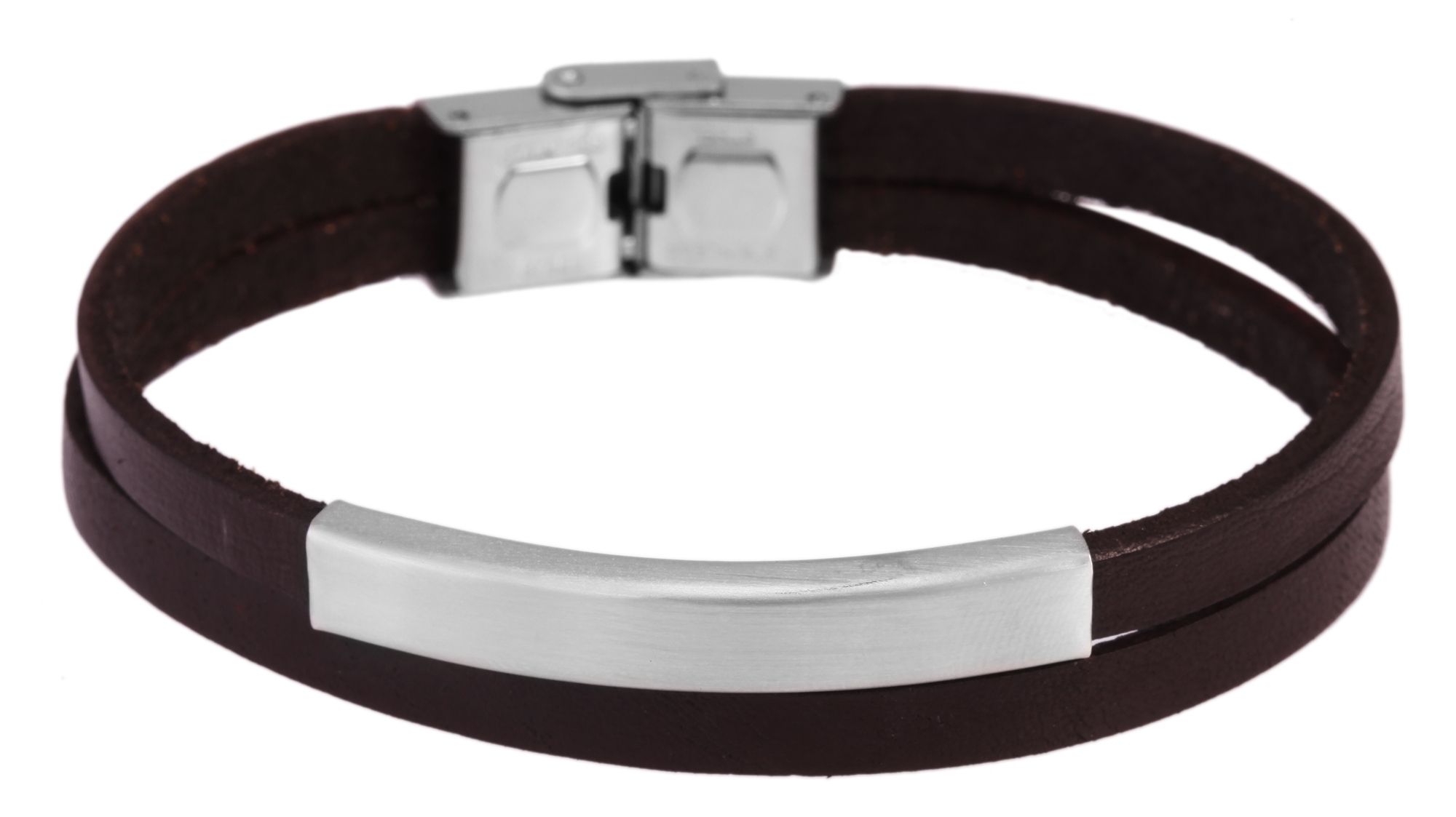 "Aron" Echtlederarmband mit Gravurplatte, 21 cm, dunkelbraun